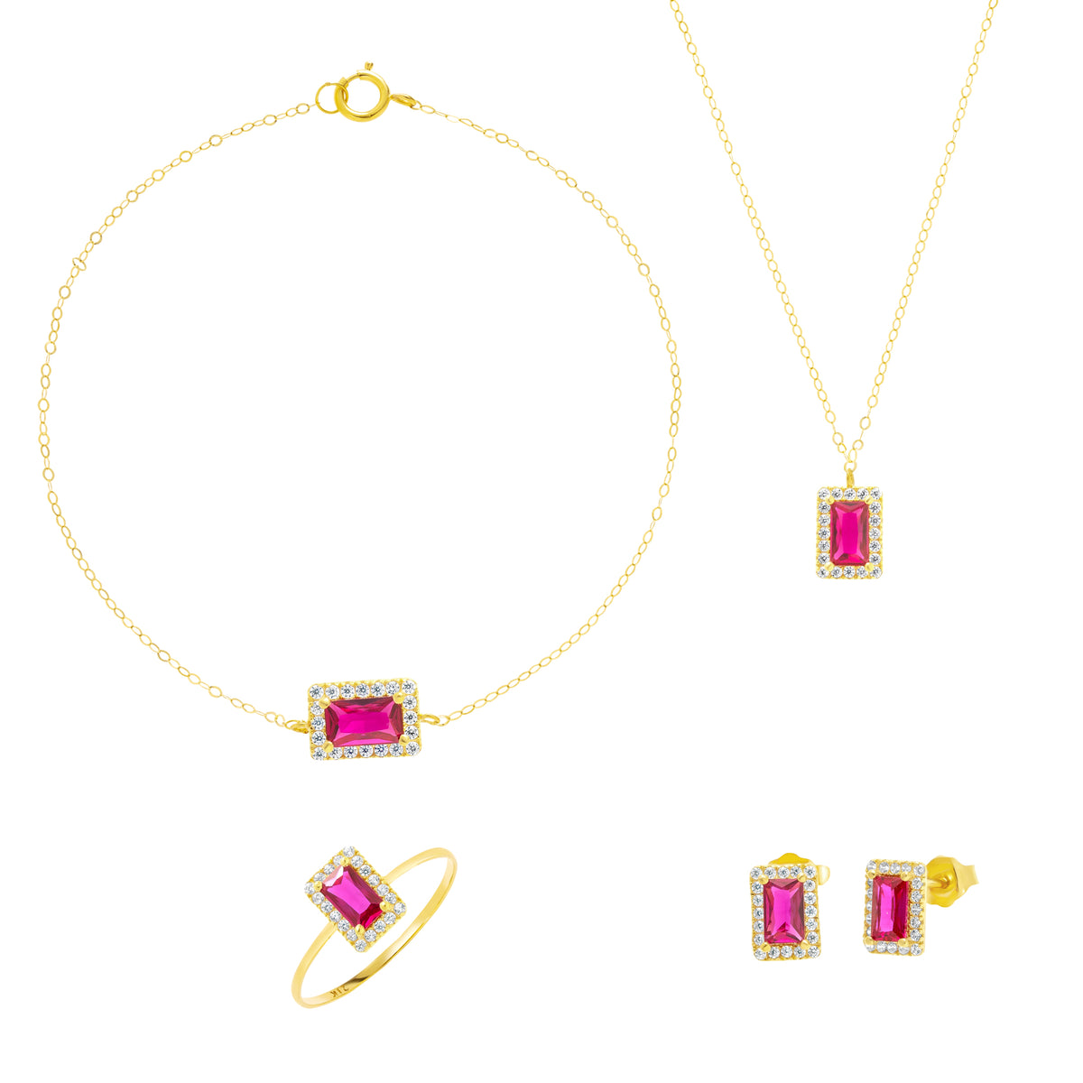 21K Pure Gold Pink Stone Jewelry Set Tala Gold Collection