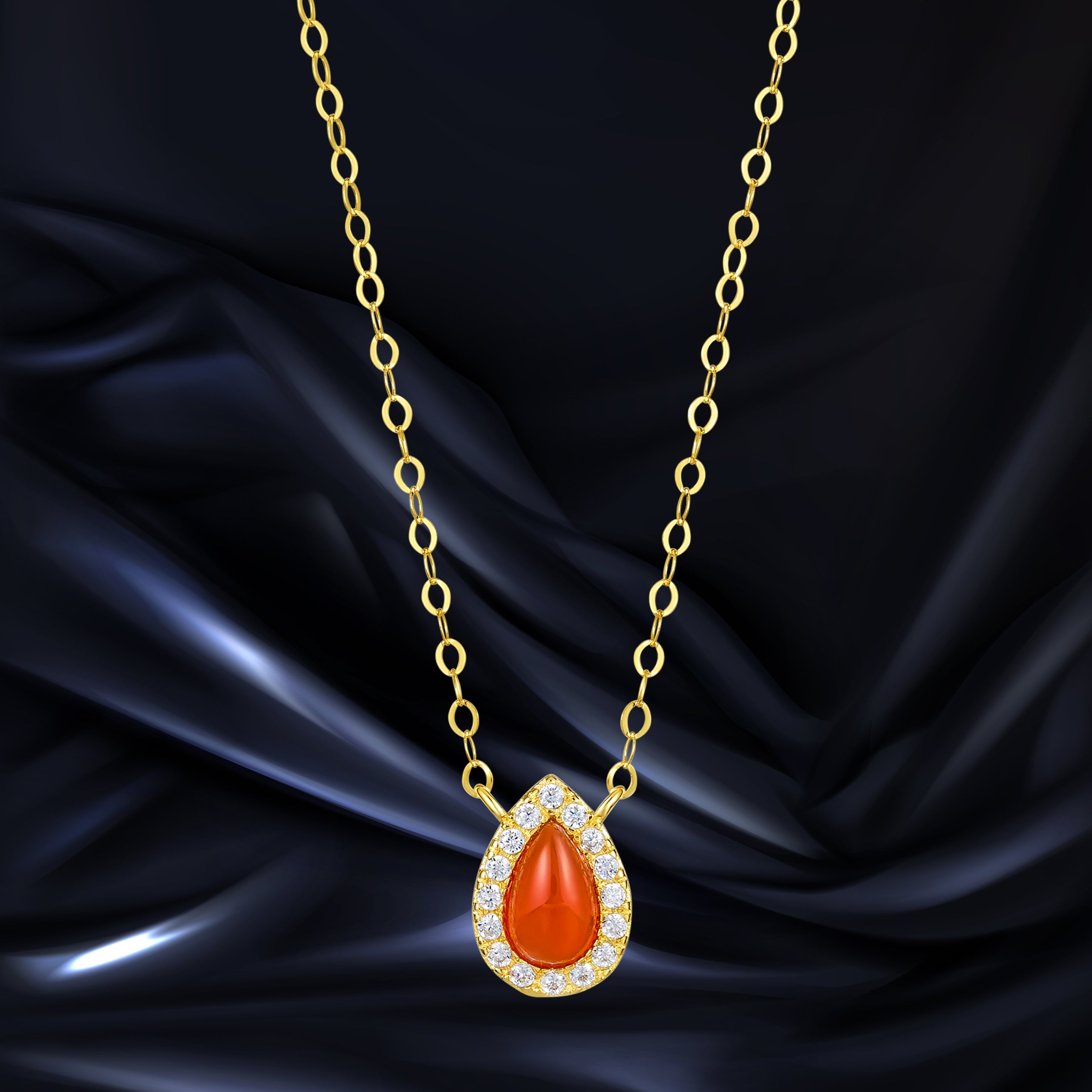 18K Pure Gold Red Stone Necklace