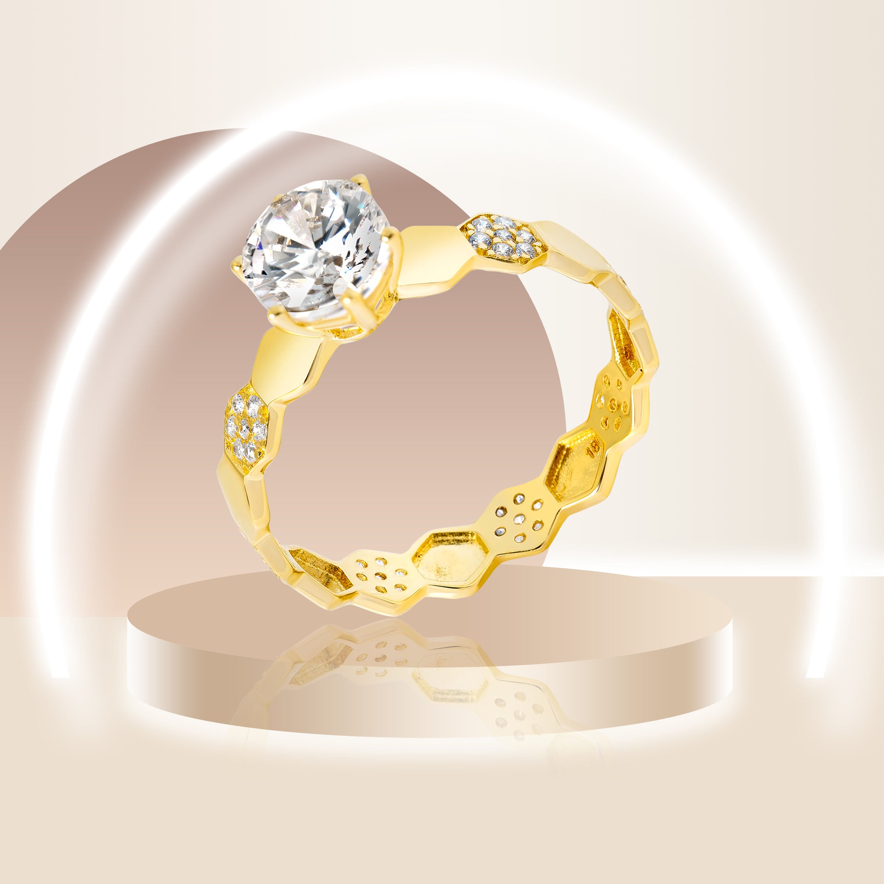 18K Pure Gold Elegant Stone Couple Rings