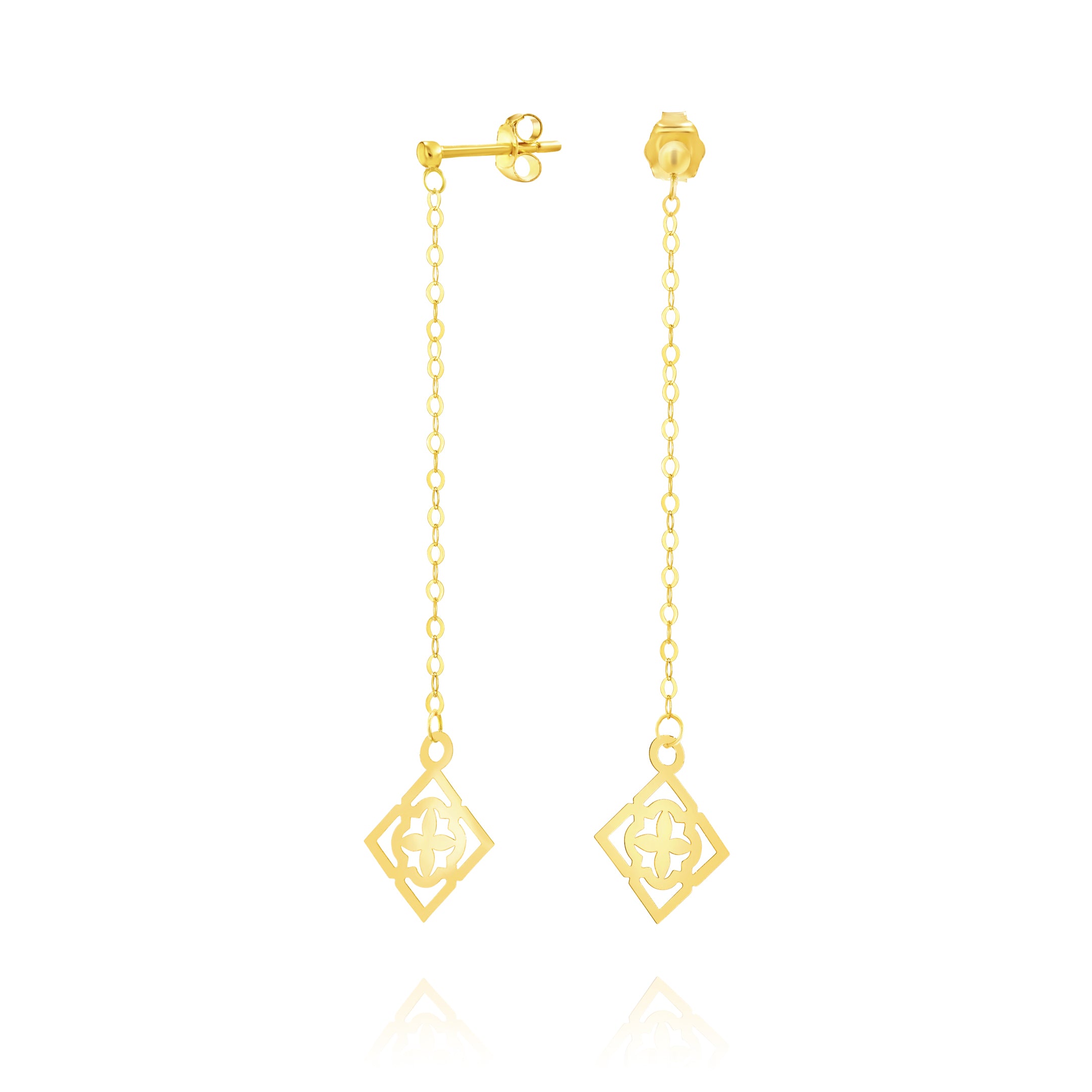 18K Pure Gold Hanging Square Earring Set