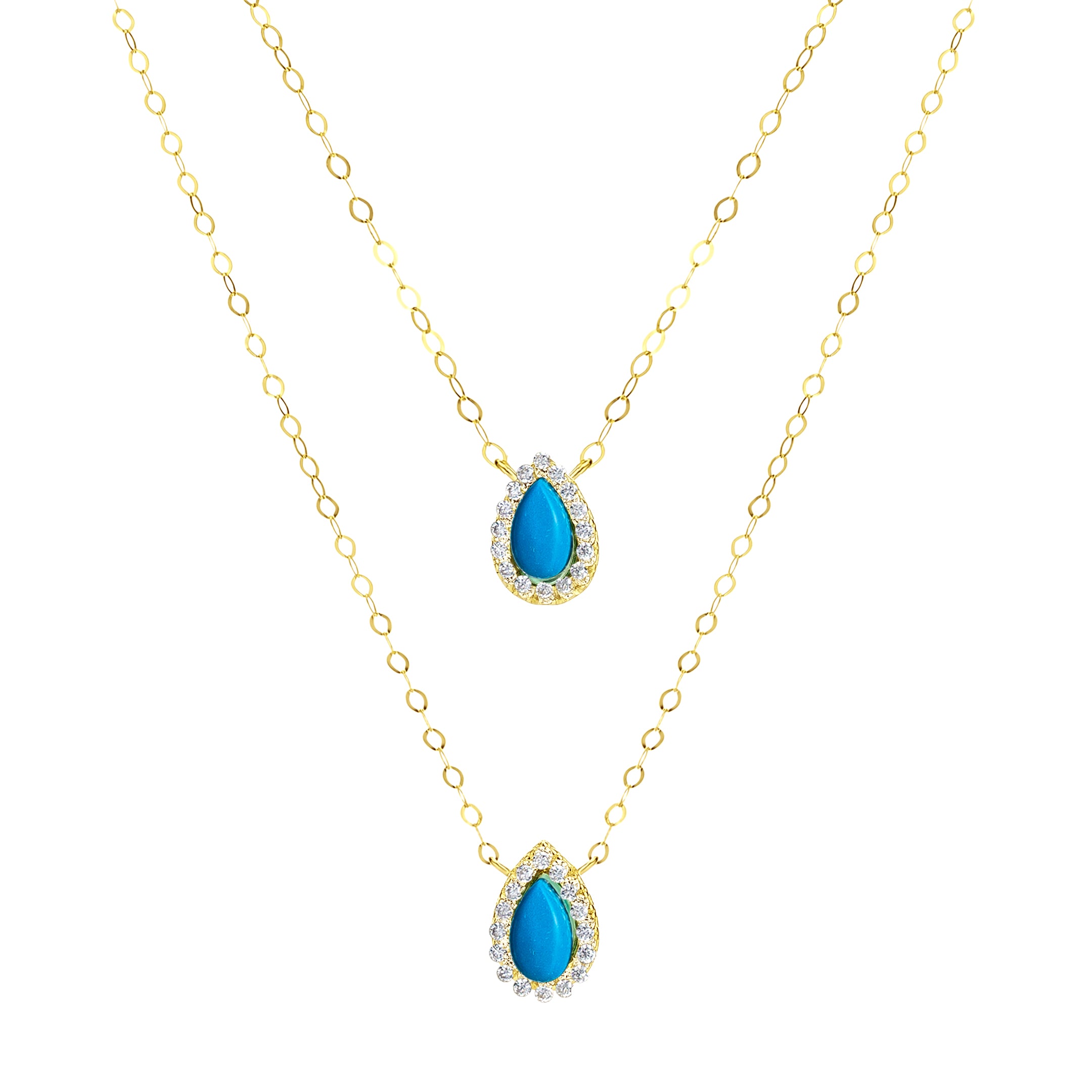 18K Pure Gold 2 Layer Blue Stone Necklace