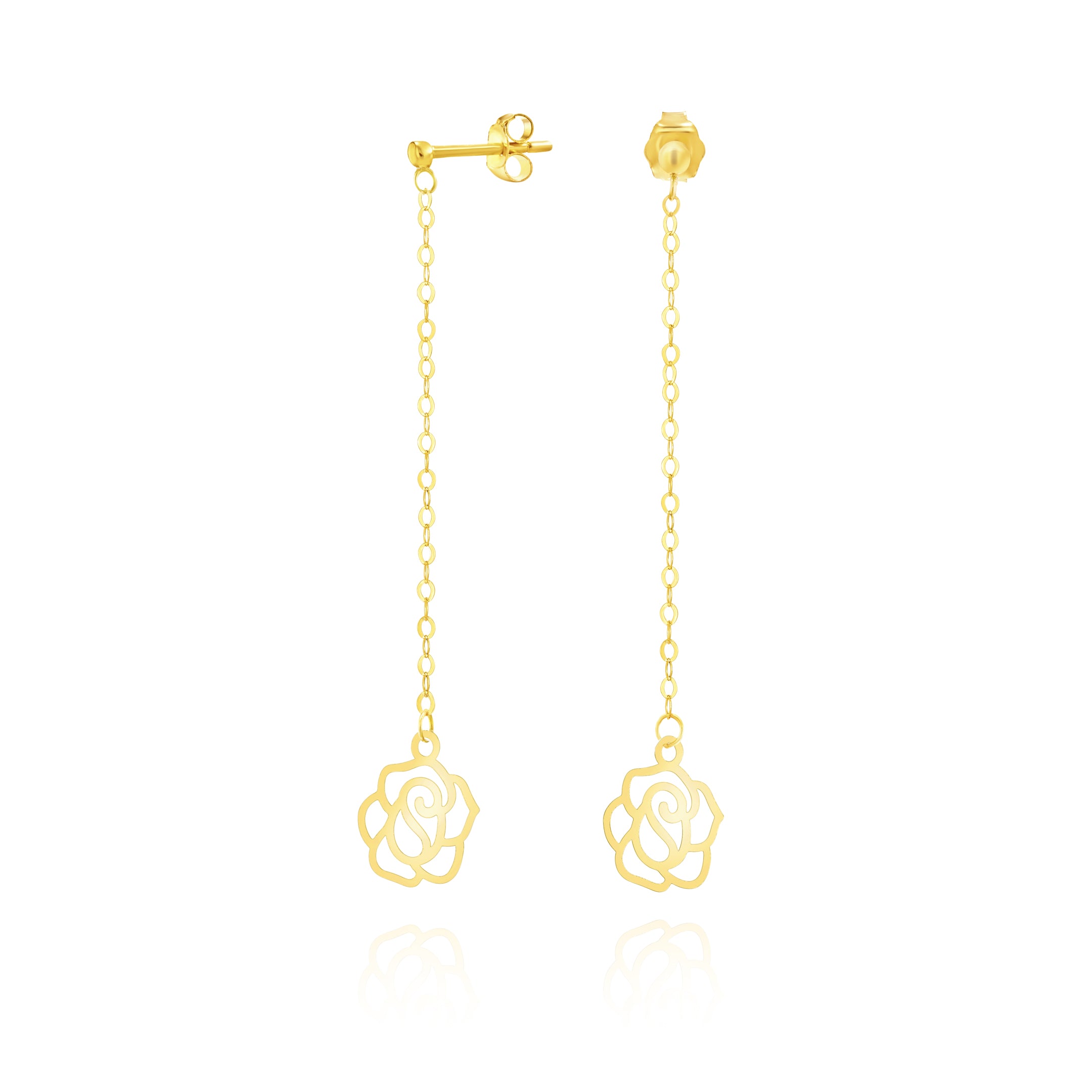 18K Pure Gold Hanging Flower Earring Set