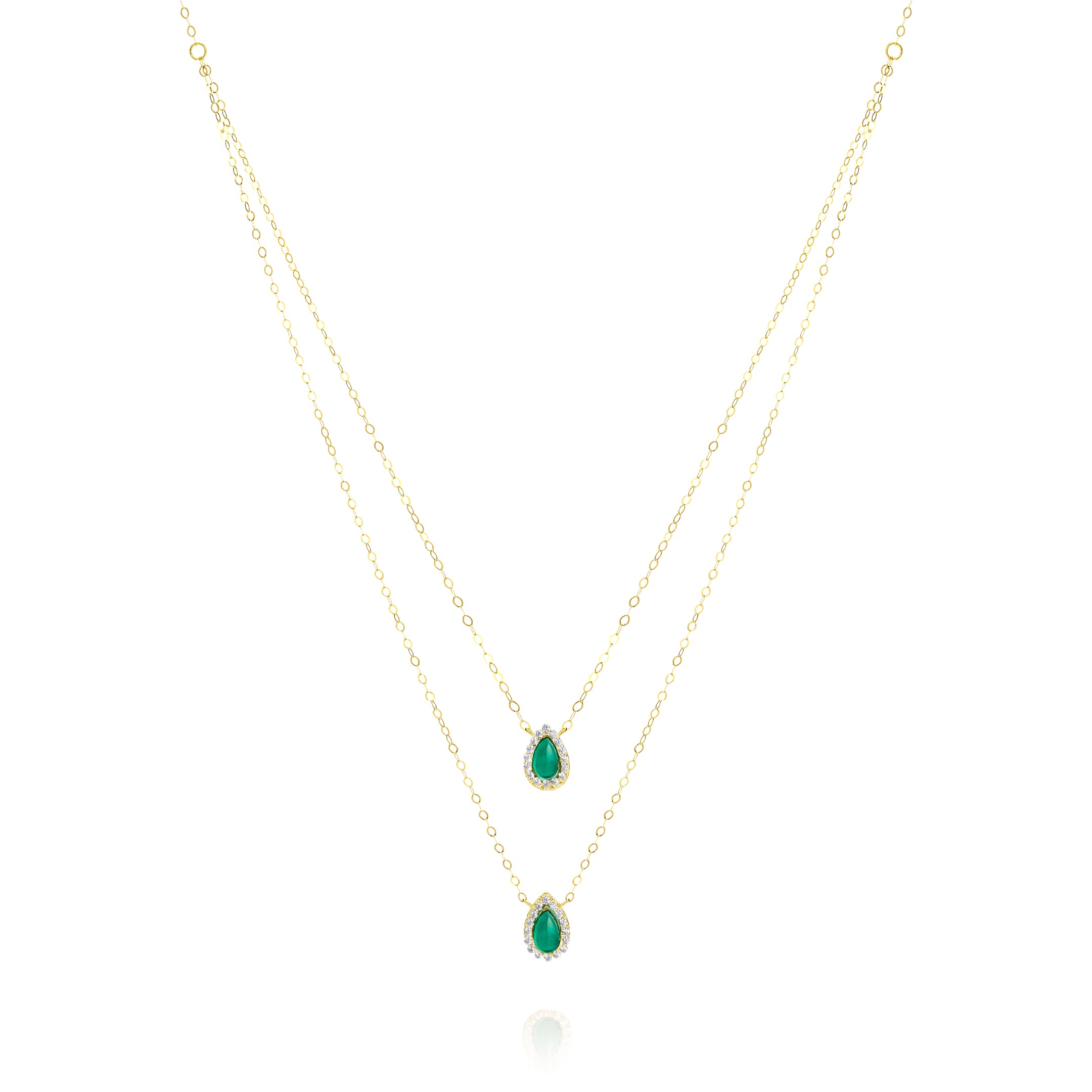 18K Pure Gold 2 Layer Green Stone Necklace