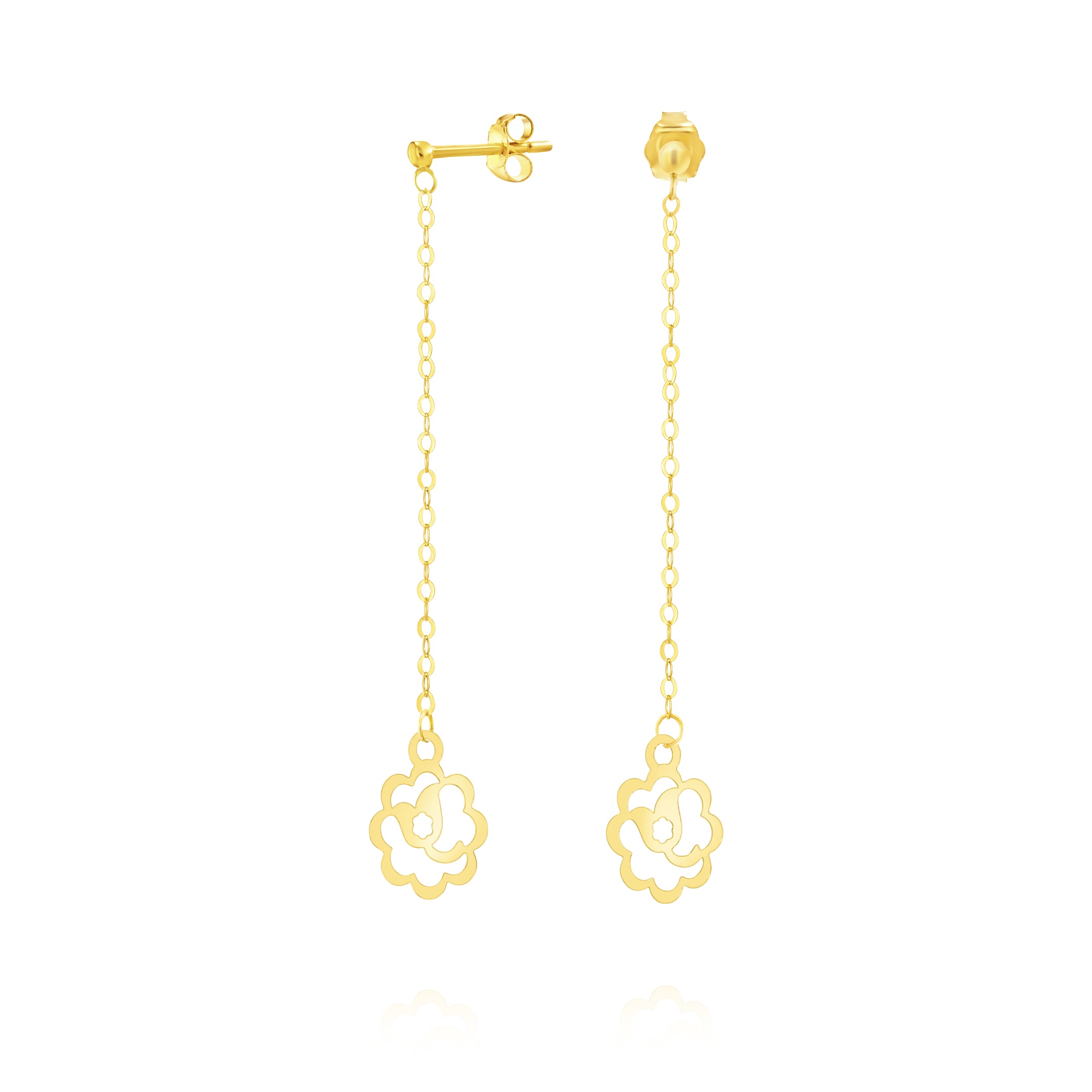 18K Pure Gold Hanging Flower Earring Set