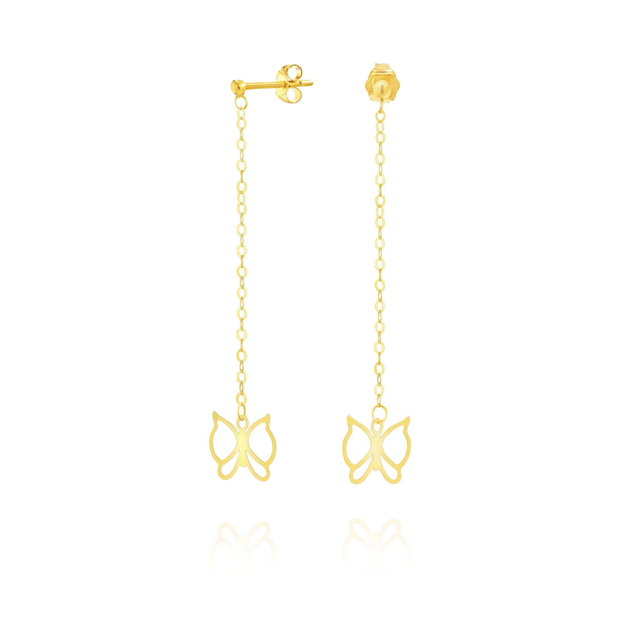 18K Pure Gold Hanging Butterfly Earring Set