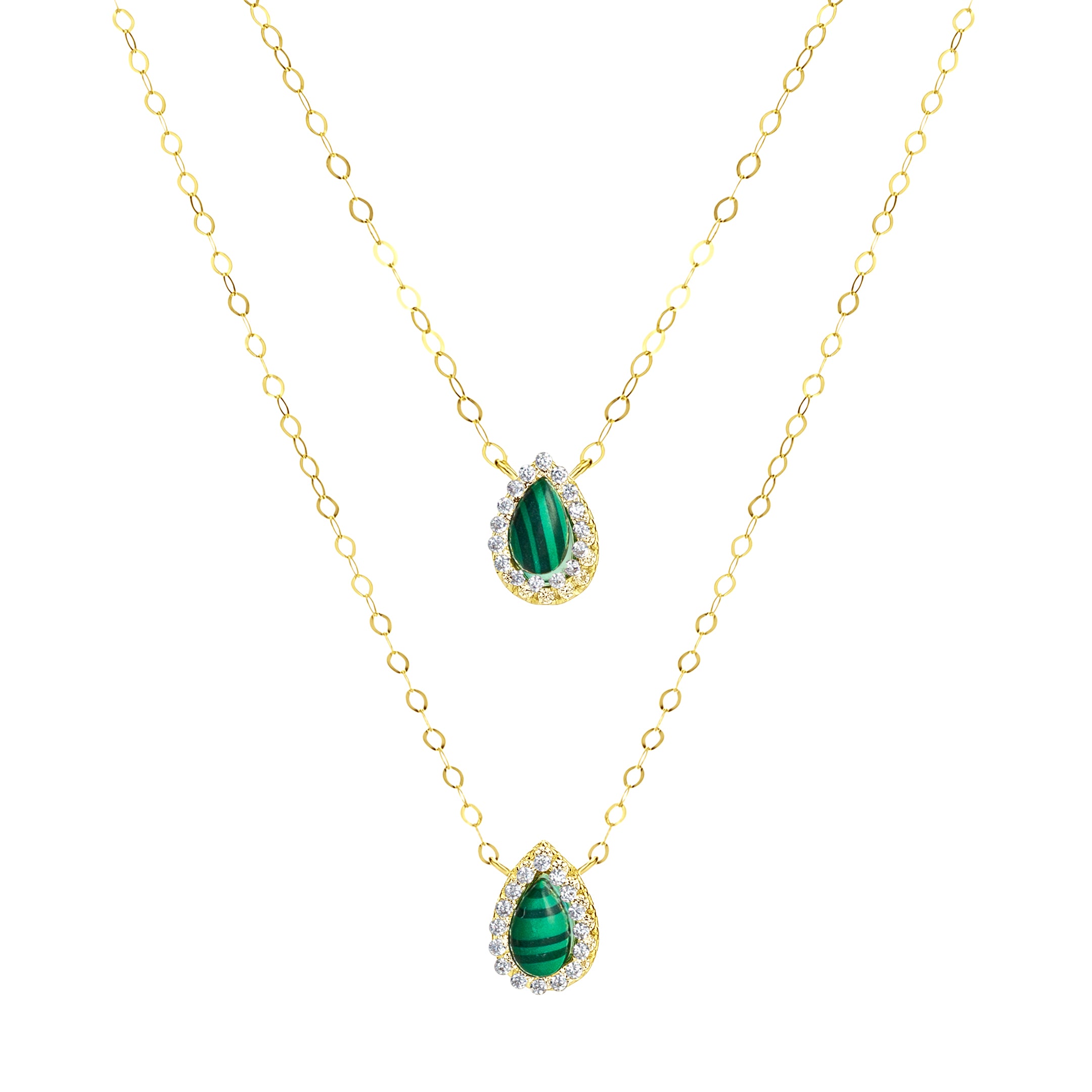 18K Pure Gold 2 Layer Green Stone Necklace
