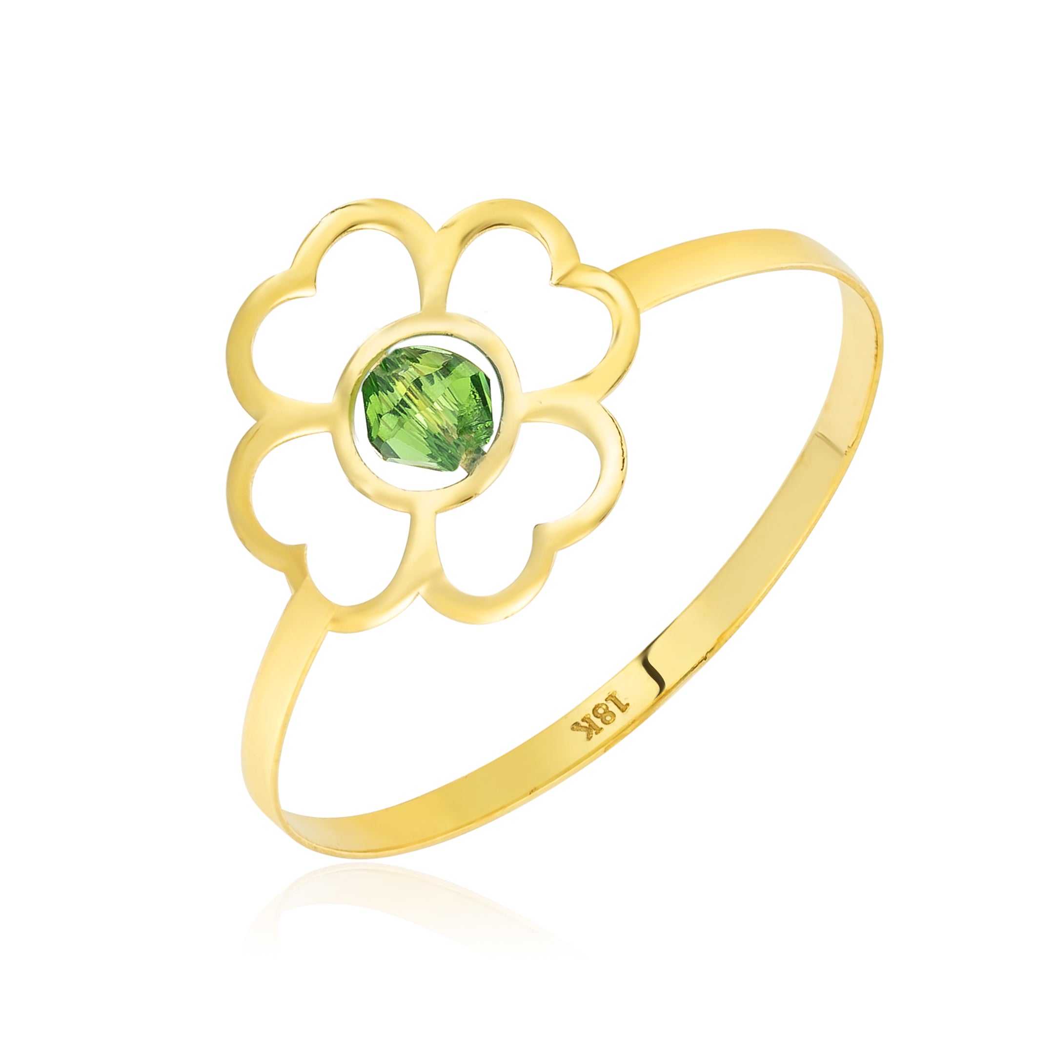 18K Pure Gold Elegant Flower w/ Zircon Stone Design Ring