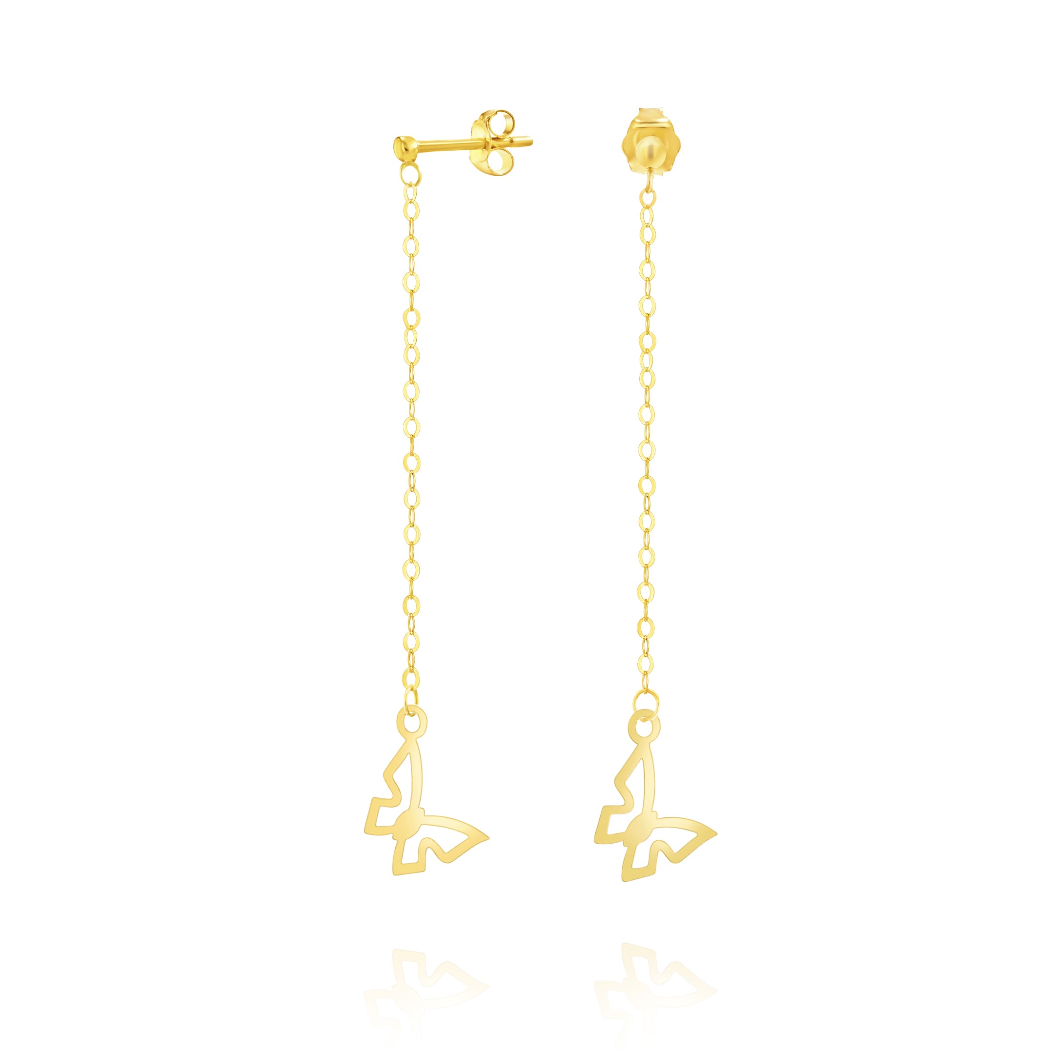 18K Pure Gold Hanging Butterfly Earring Set