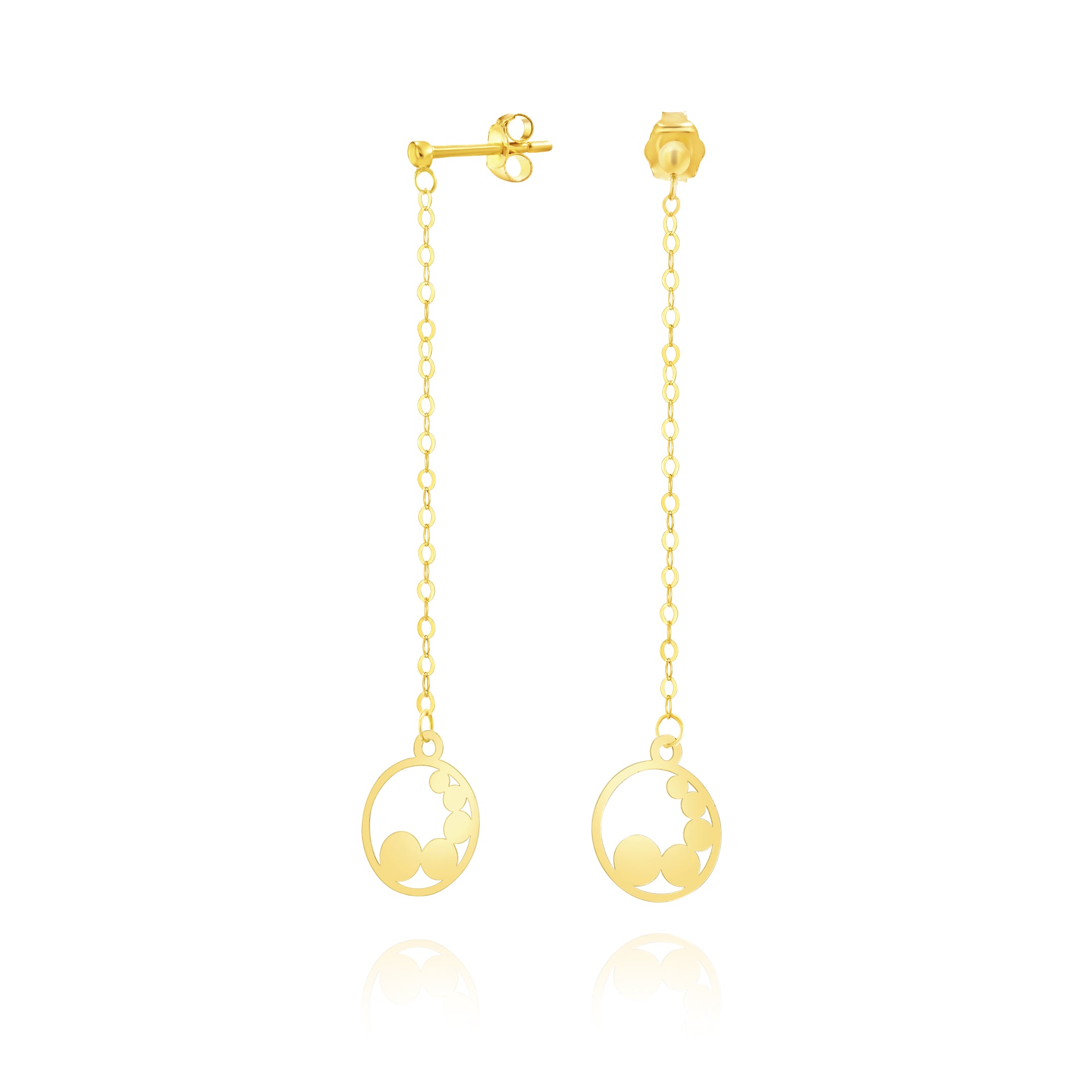 18K Pure Gold Hanging Round Earring Set