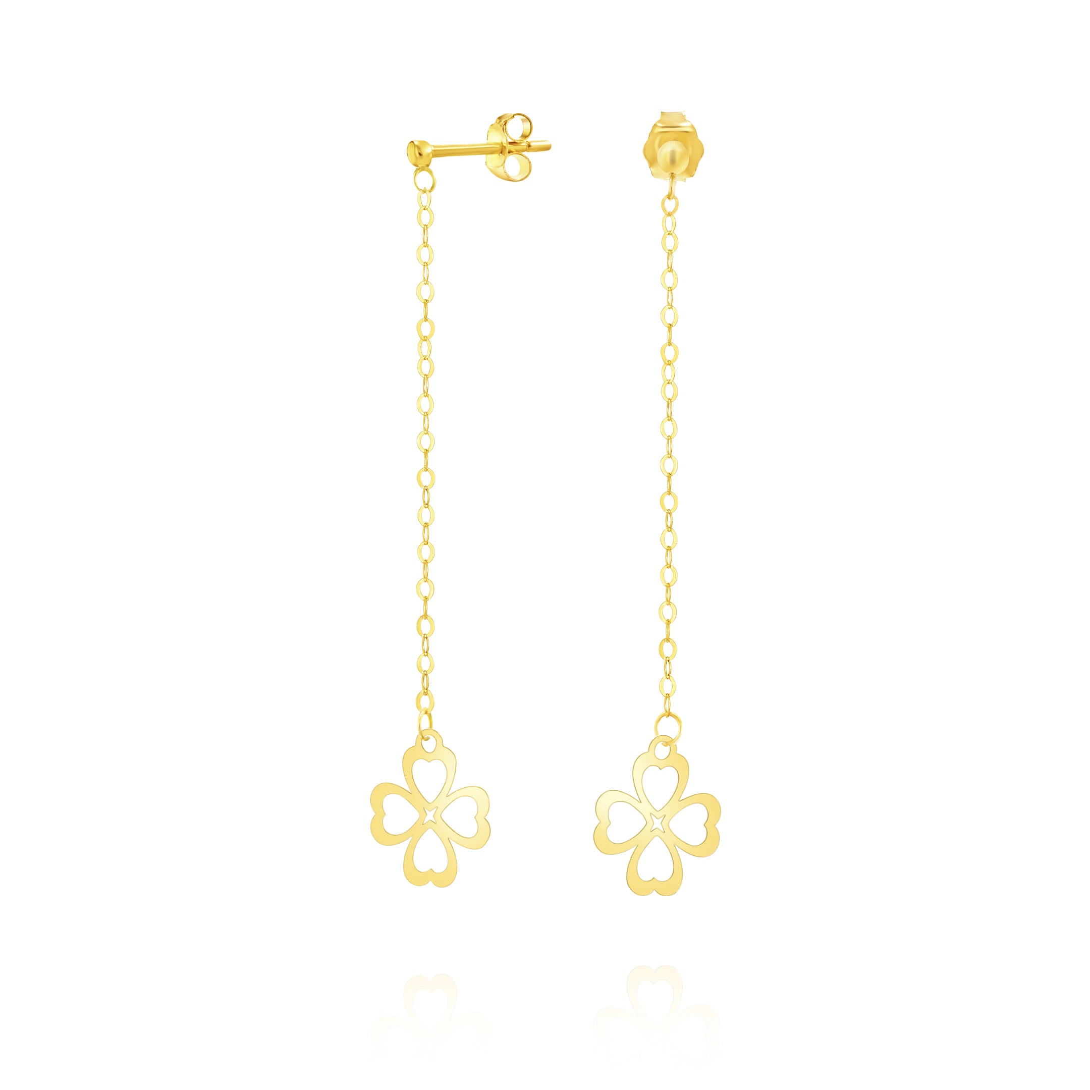 18K Pure Gold Hanging Heart Flower Earring Set