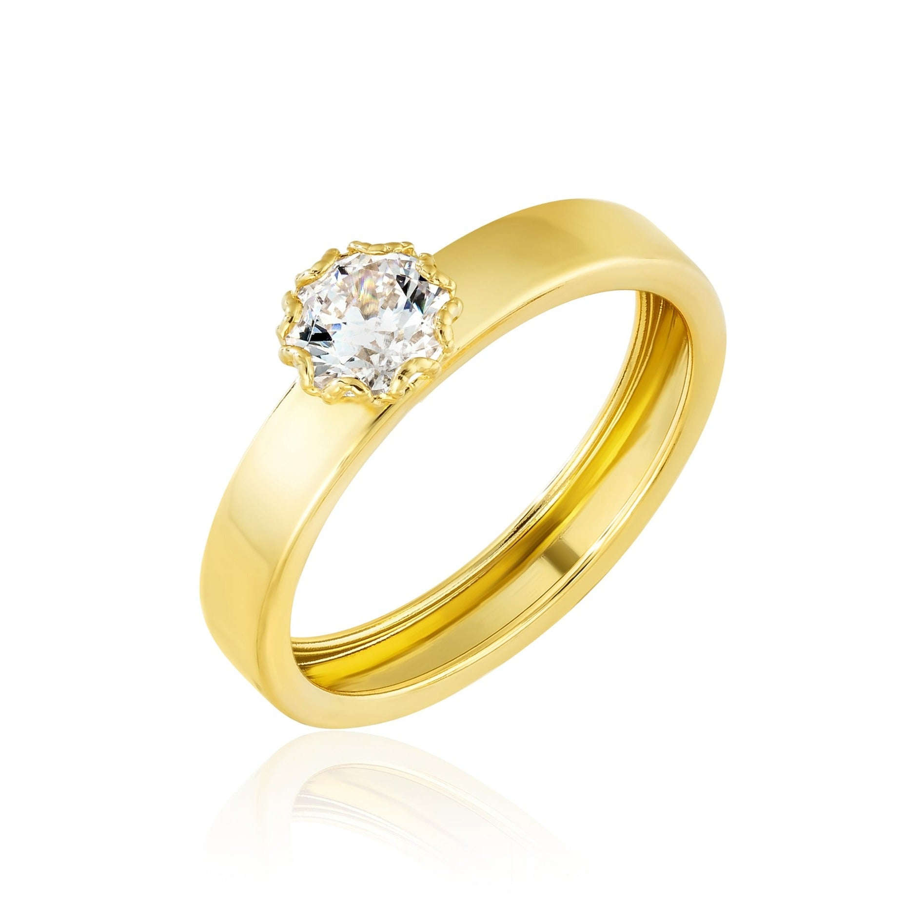 18K Pure Gold Fine Round Stone Ring