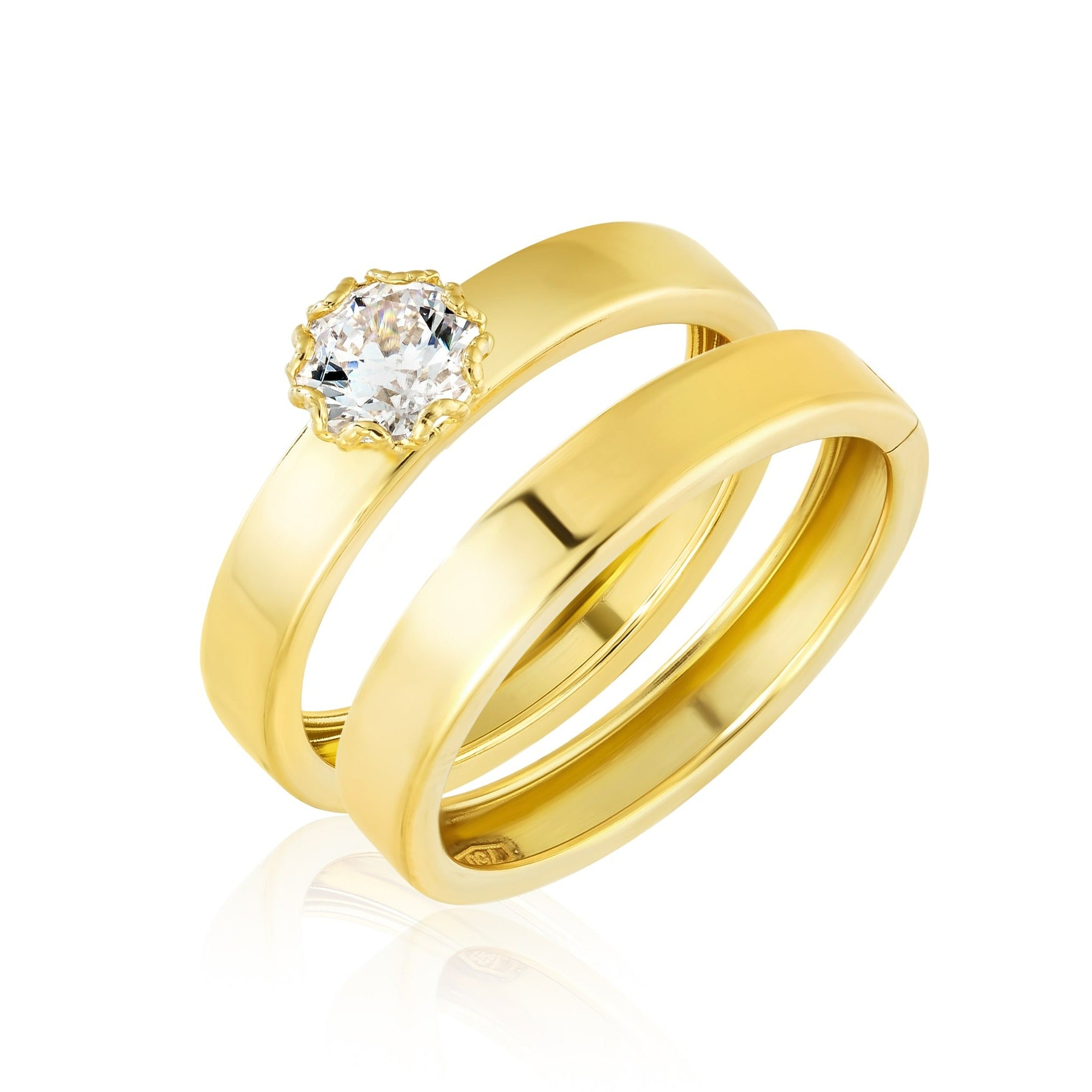 18K Pure Gold Round Stone Couple Rings