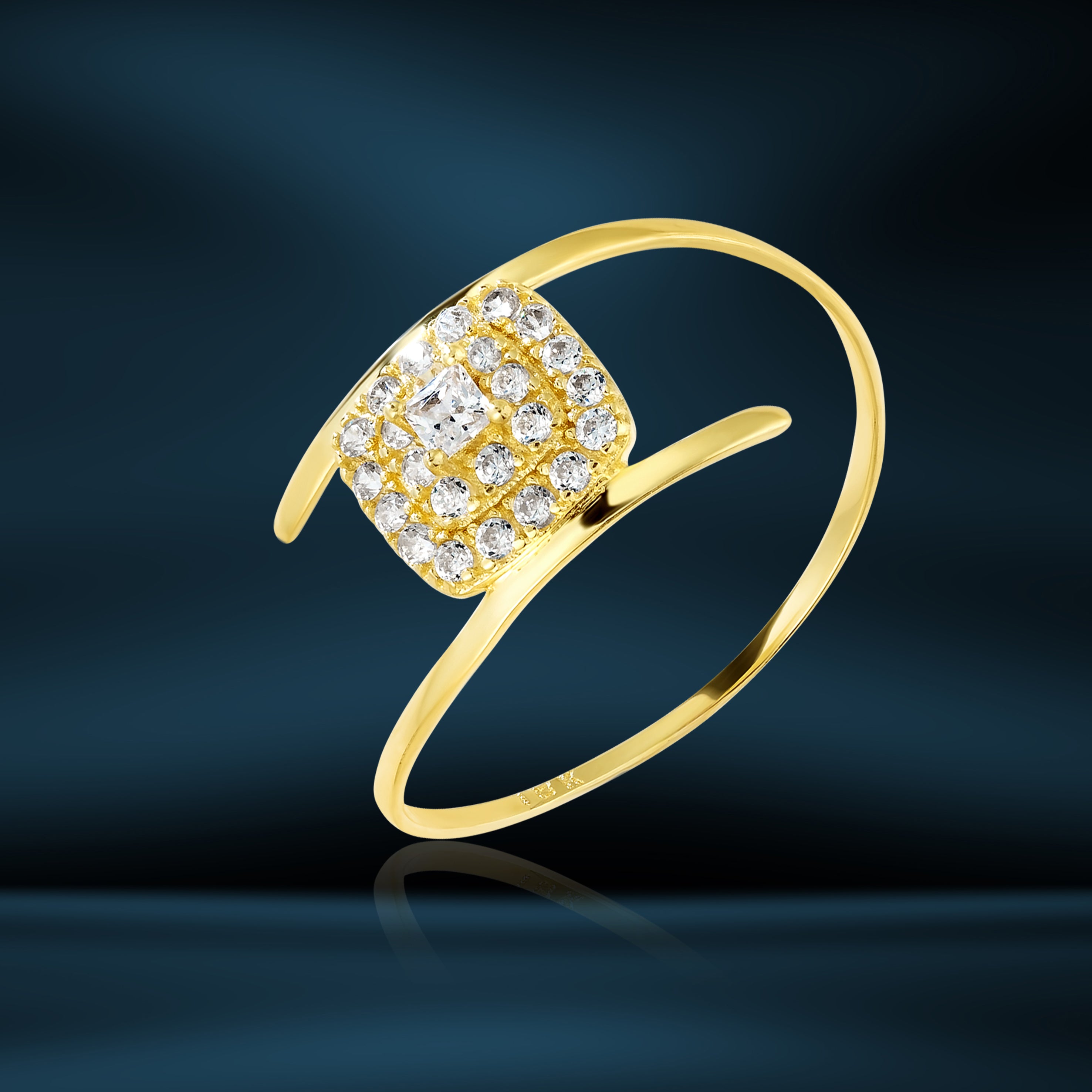 18K Pure Gold Square Stone Ring