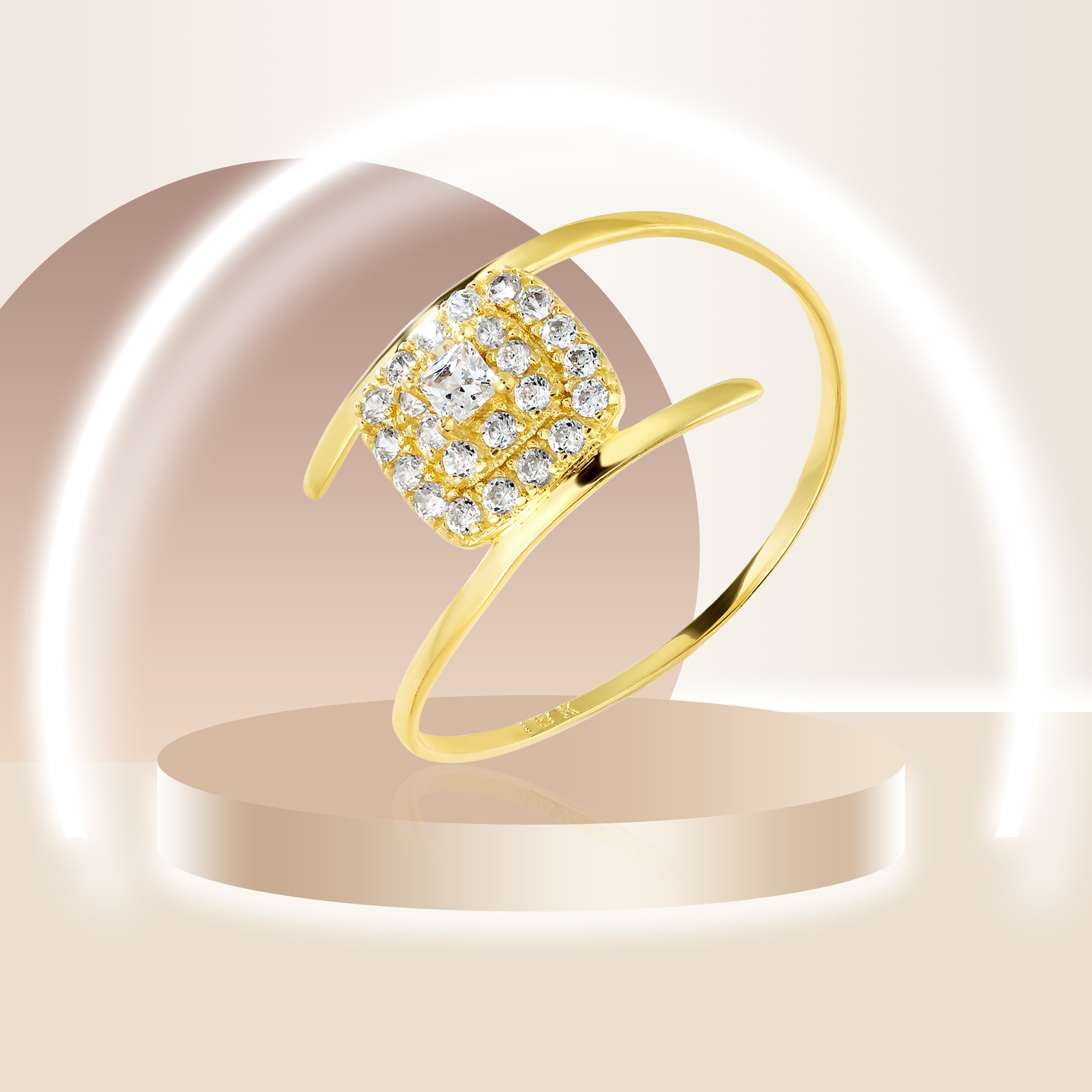 18K Pure Gold Square Stone Ring