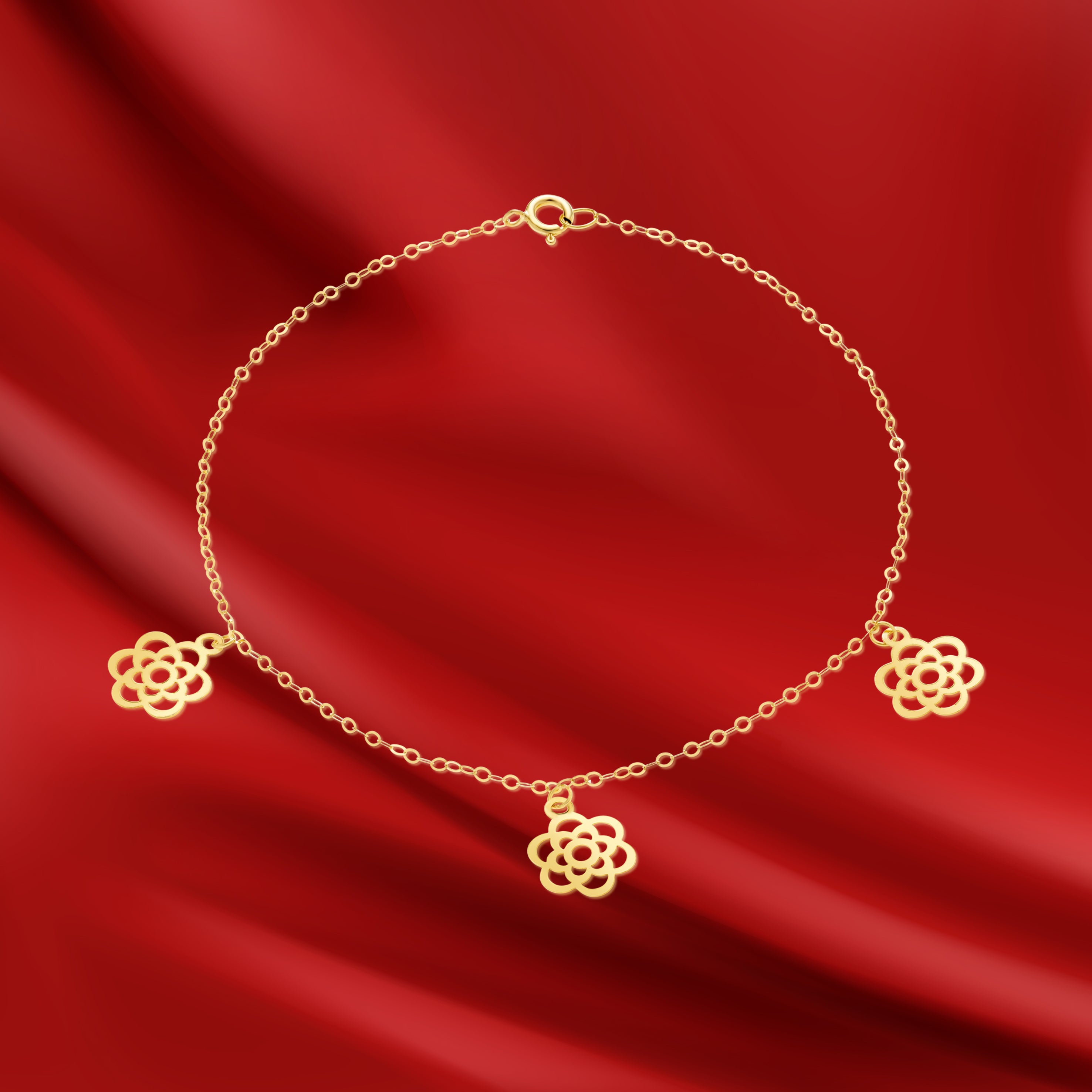 18K Pure Gold Fine Flower Bracelet