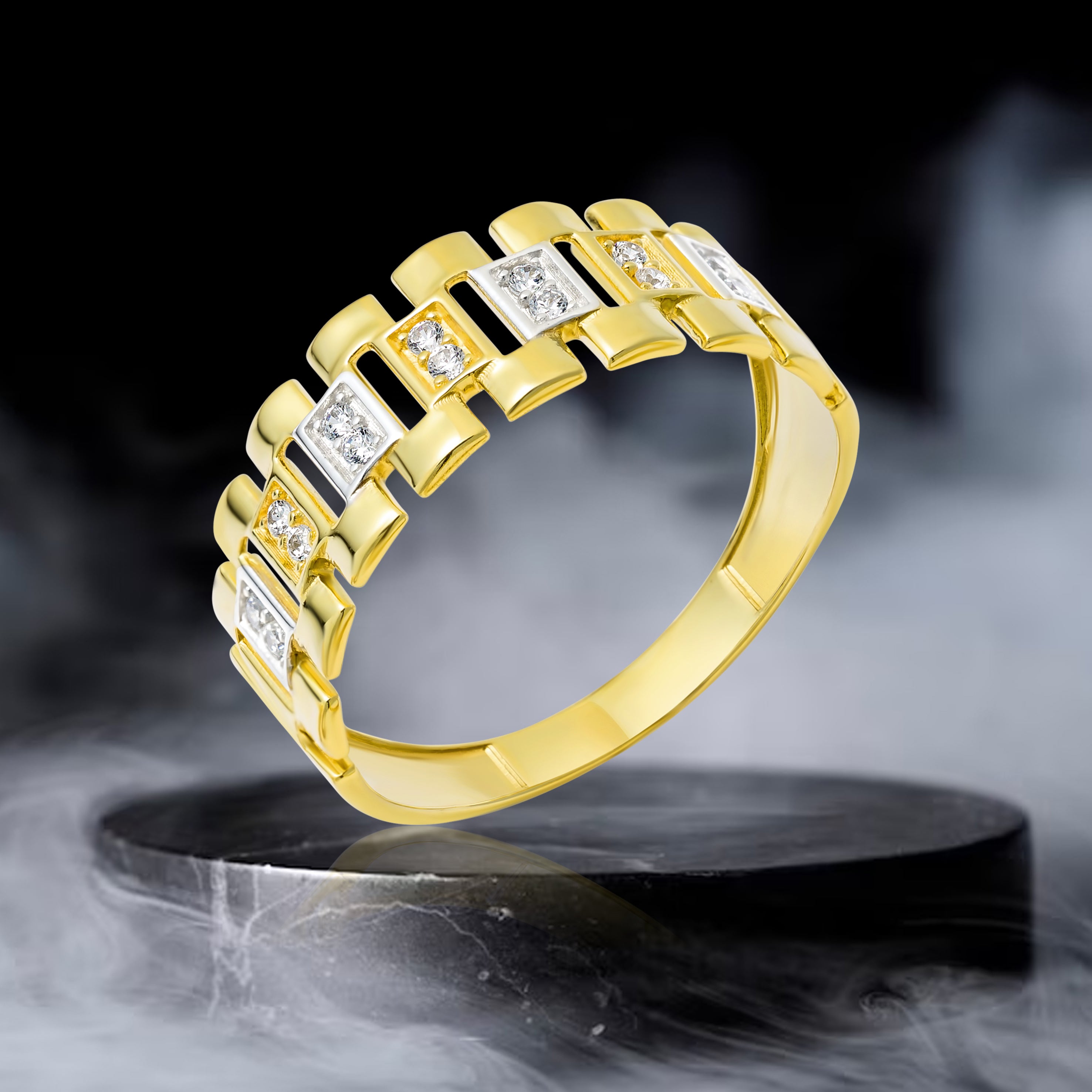 18K Pure Gold Belt Stone Ring