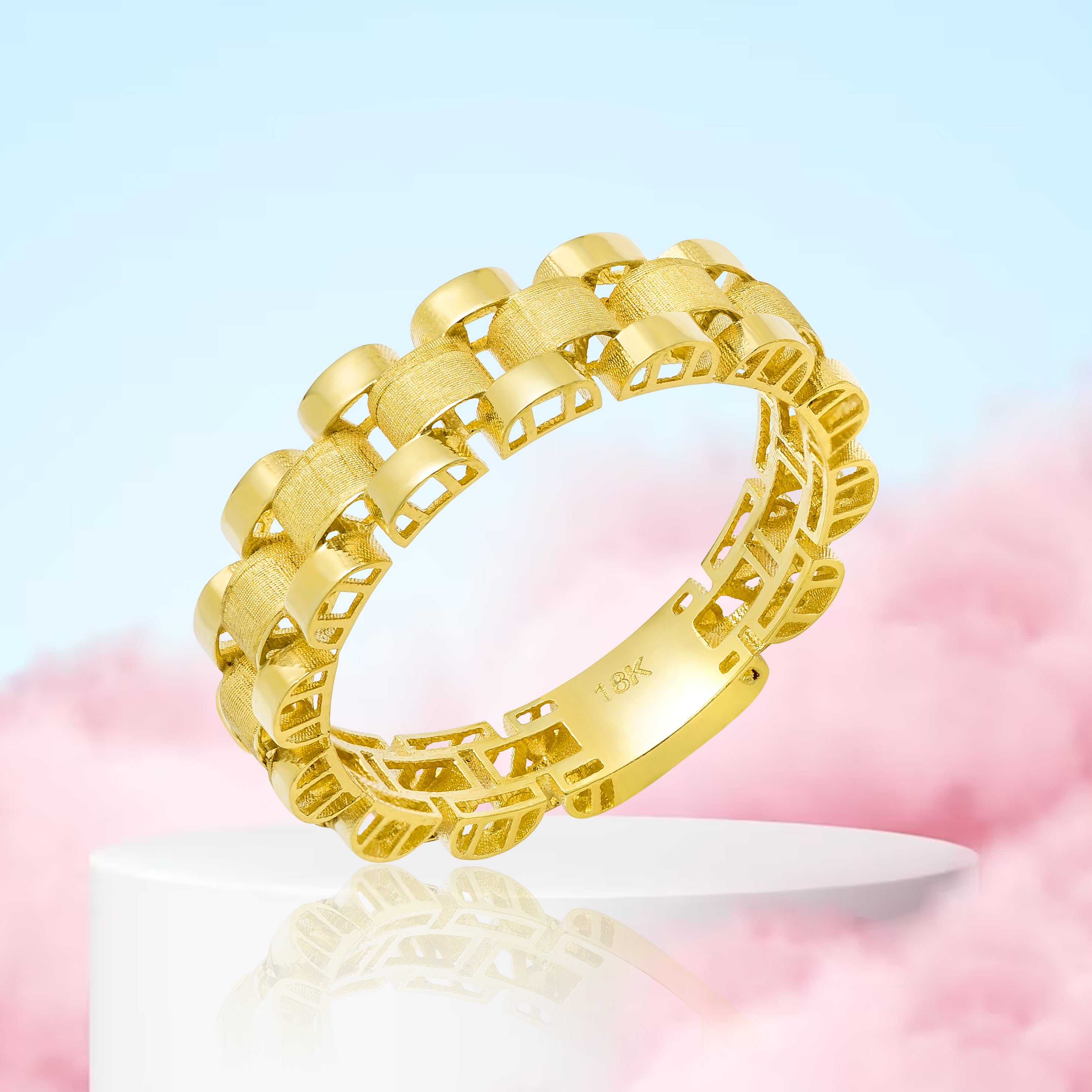 18K Pure Gold Elegant Round Ring
