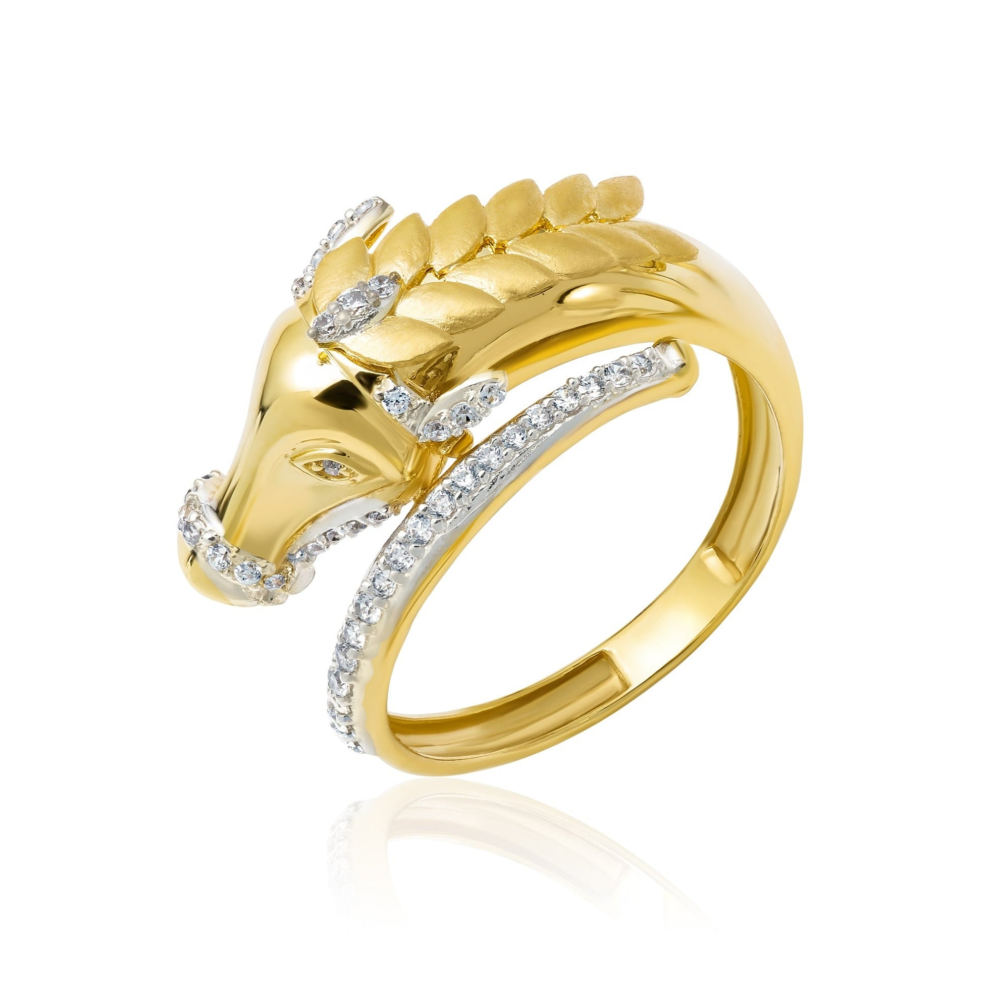 18K Pure Gold Horse Stone Ring