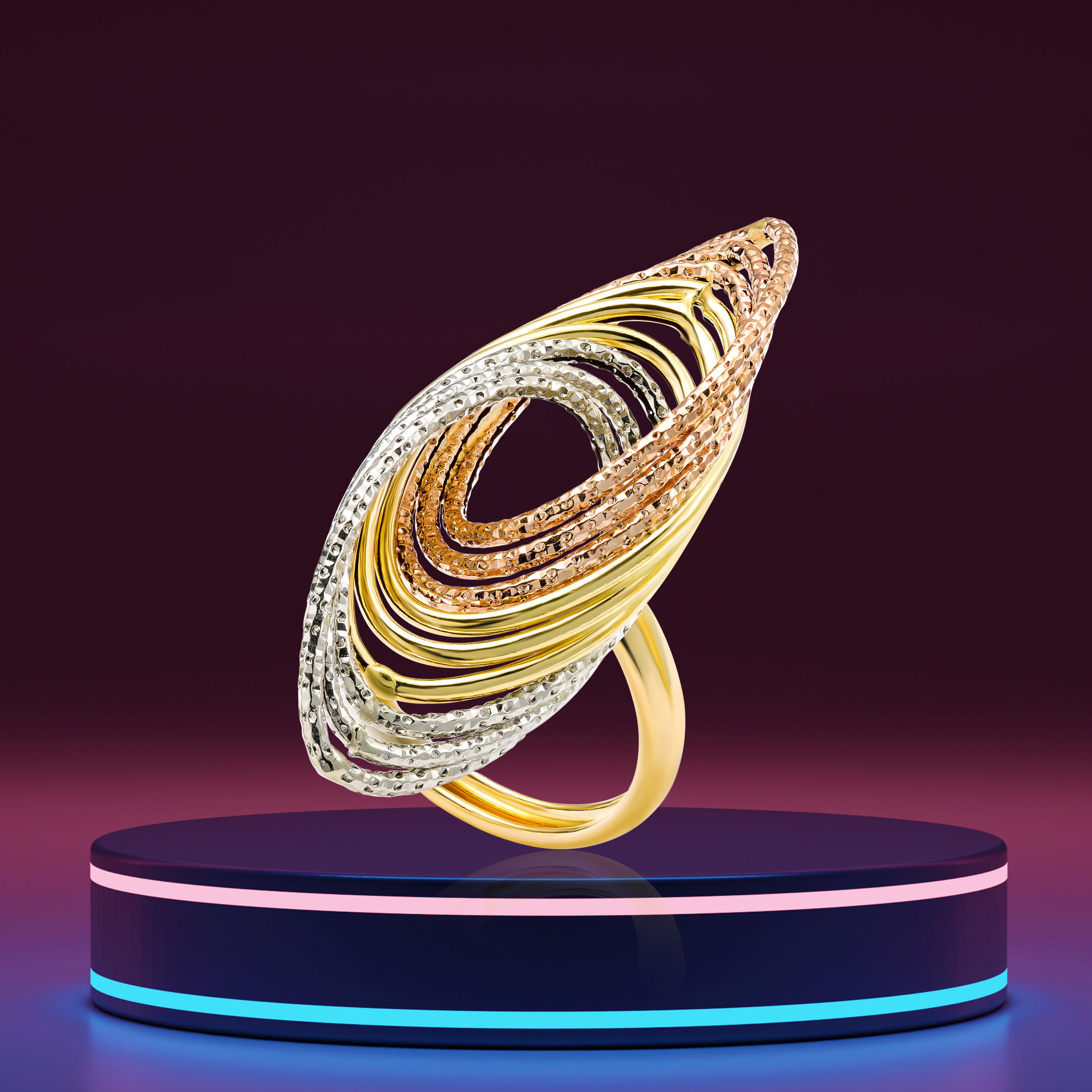 18K Pure Gold Multi Color Ring