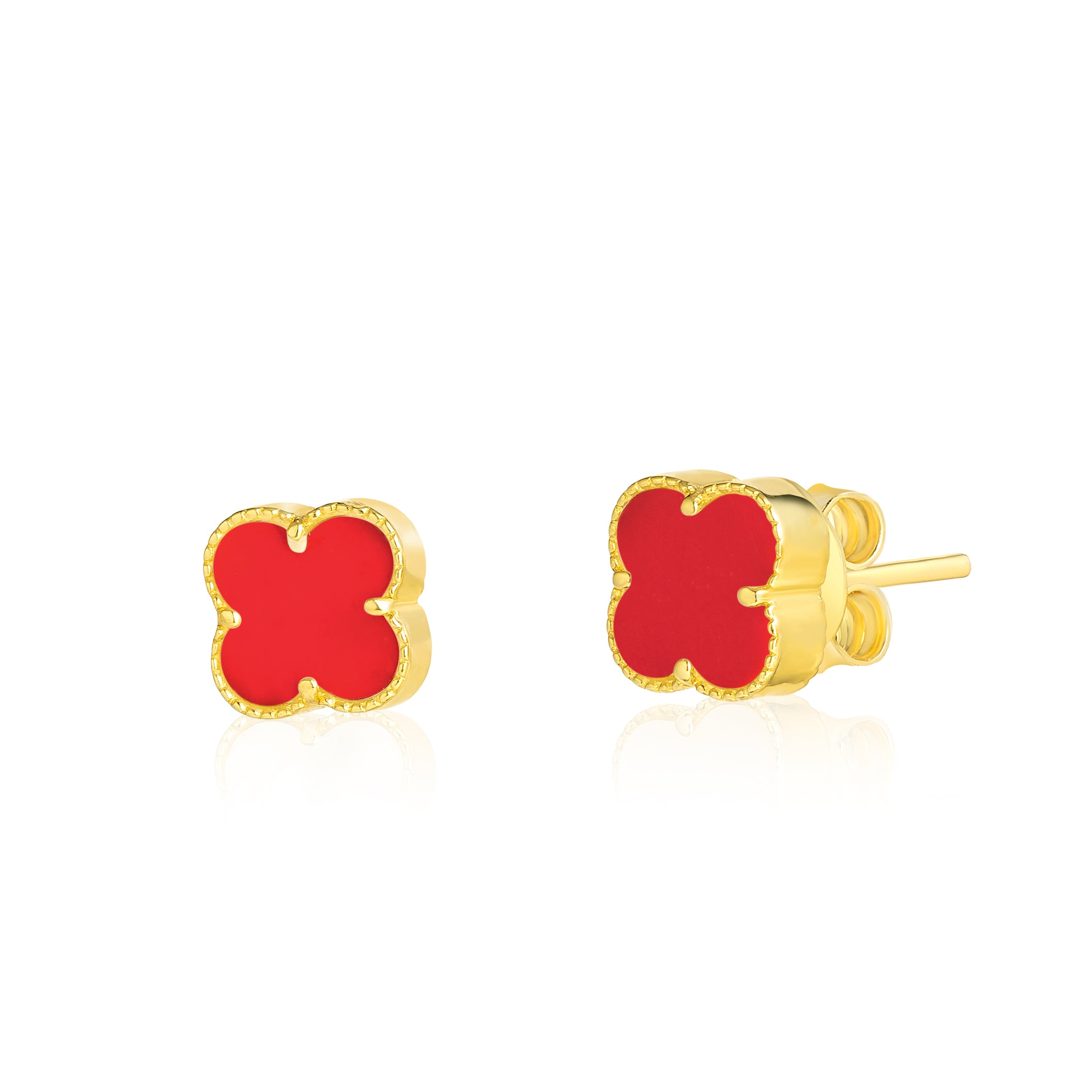 18K Pure Gold V.C Flower Red Earring Set