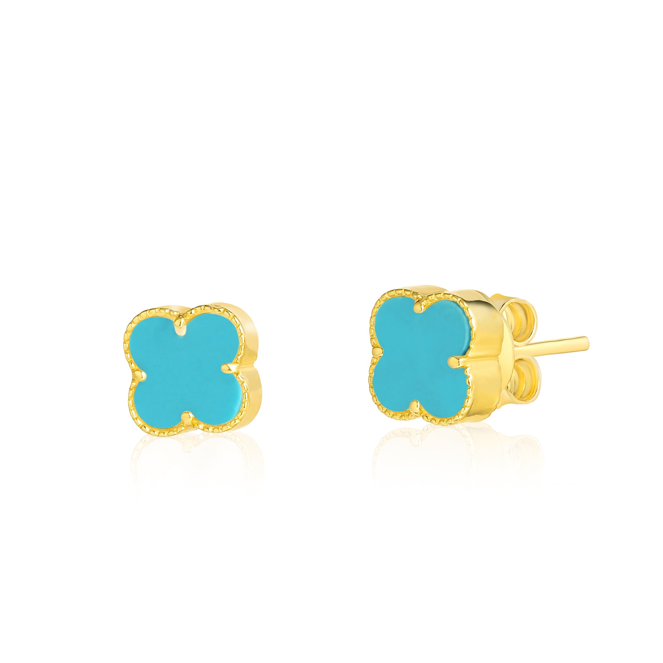 18K Pure Gold V.C Flower Sky Blue Earring Set