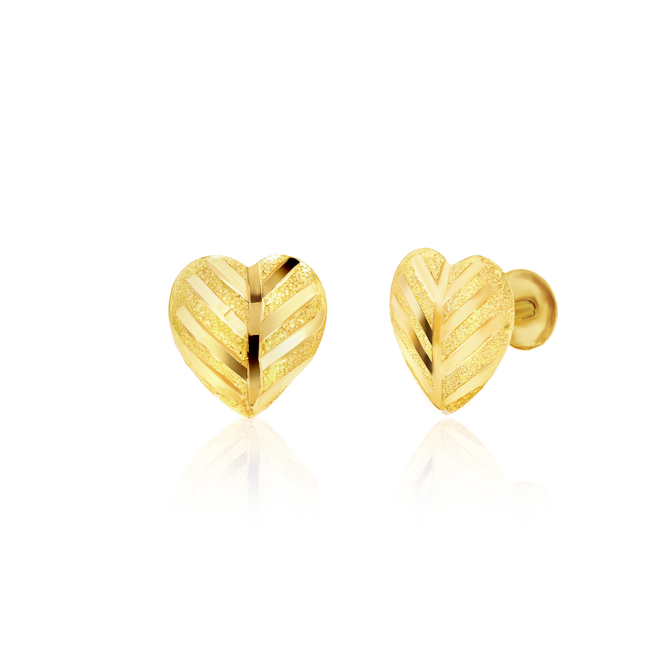 18K Pure Gold Heart Screw Earring Set