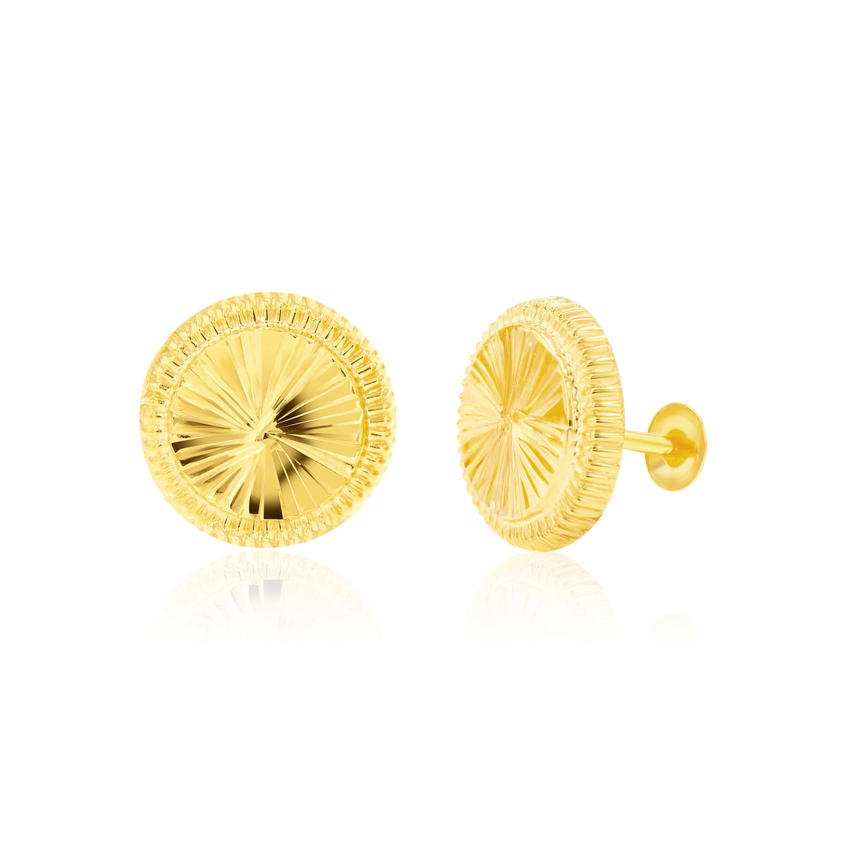 18K Pure Gold Round Screw Earring Set Tala Gold Collection