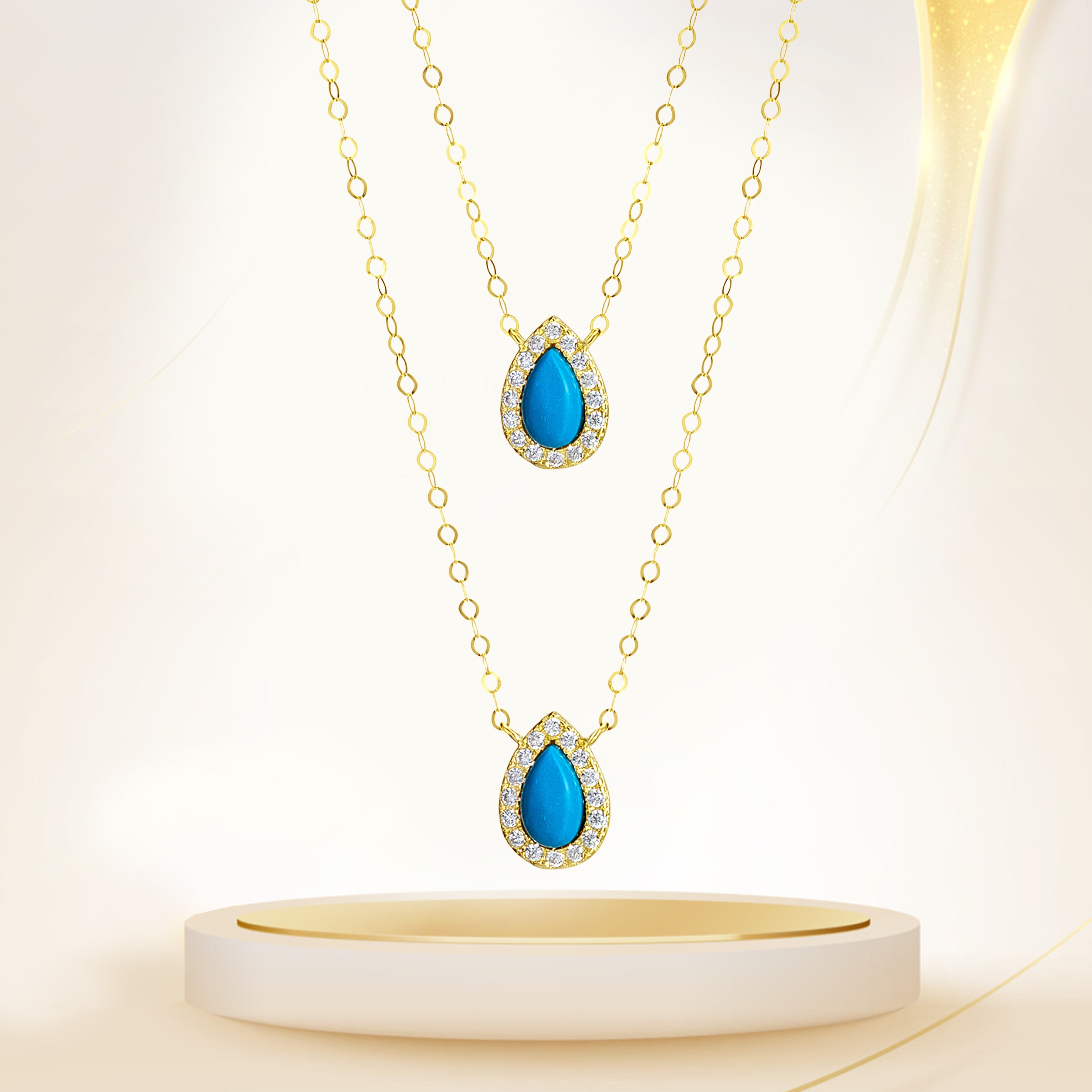18K Pure Gold 2 Layer Blue Stone Necklace