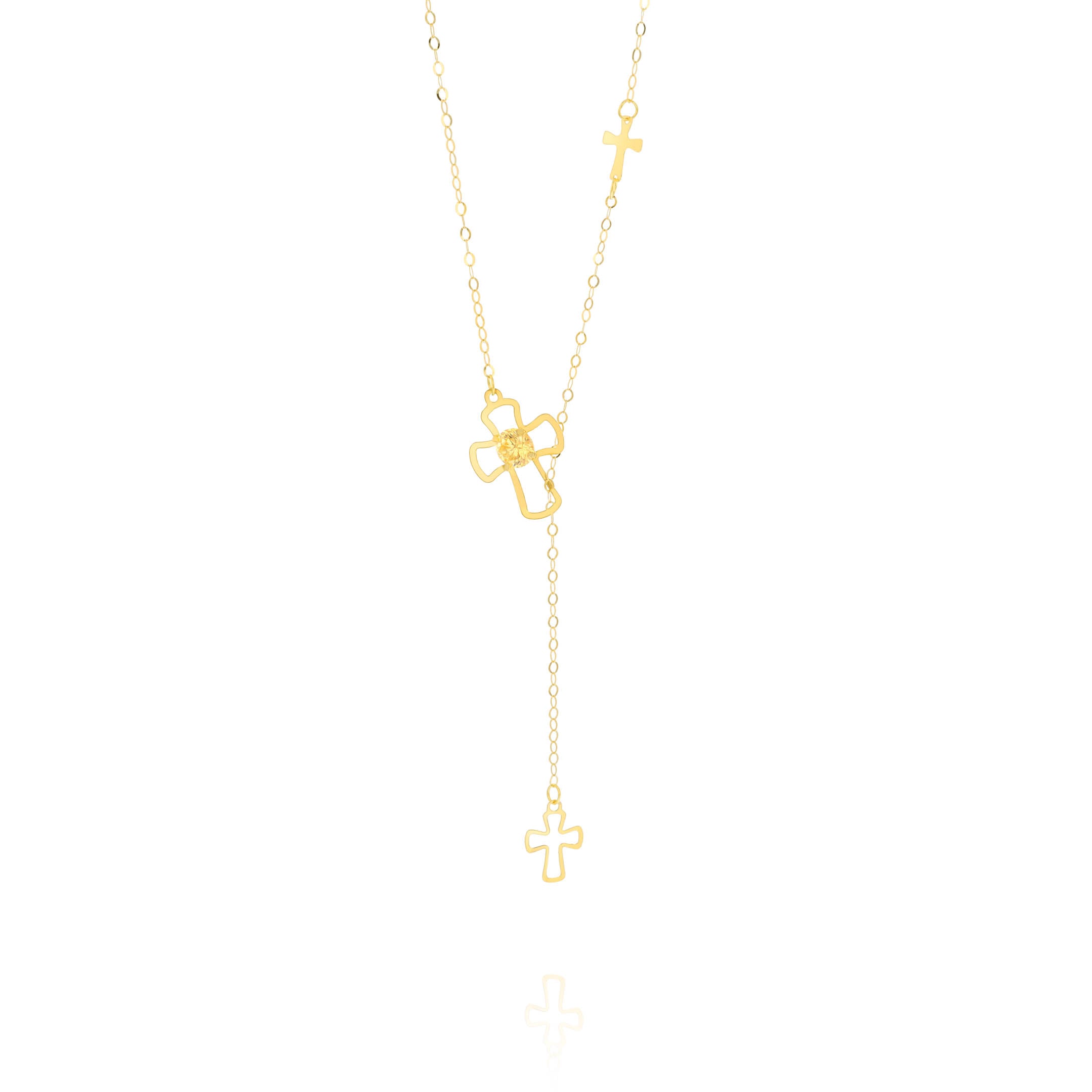 18K Pure Gold Stone Cross Necklace