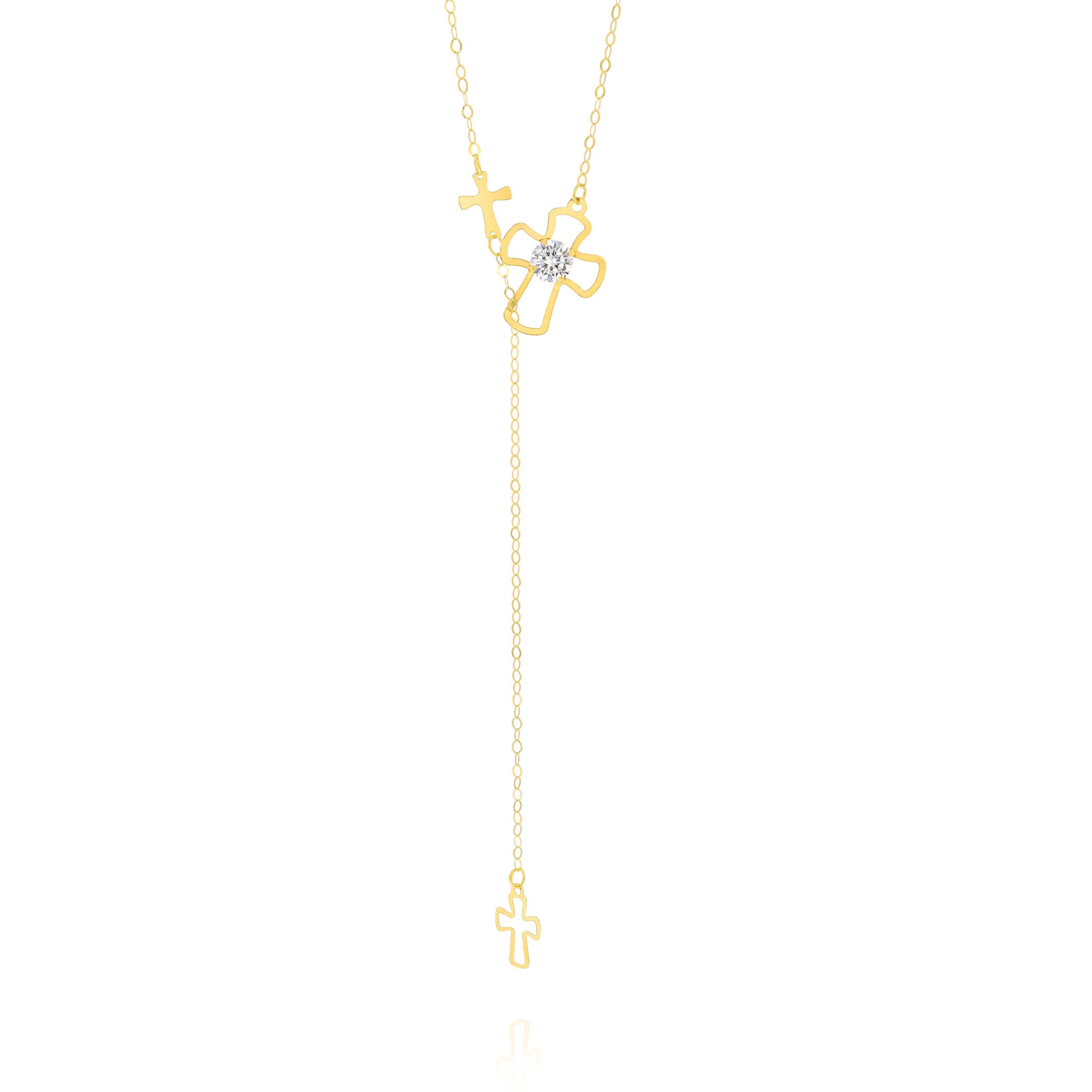 18K Pure Gold White Stone Cross Necklace
