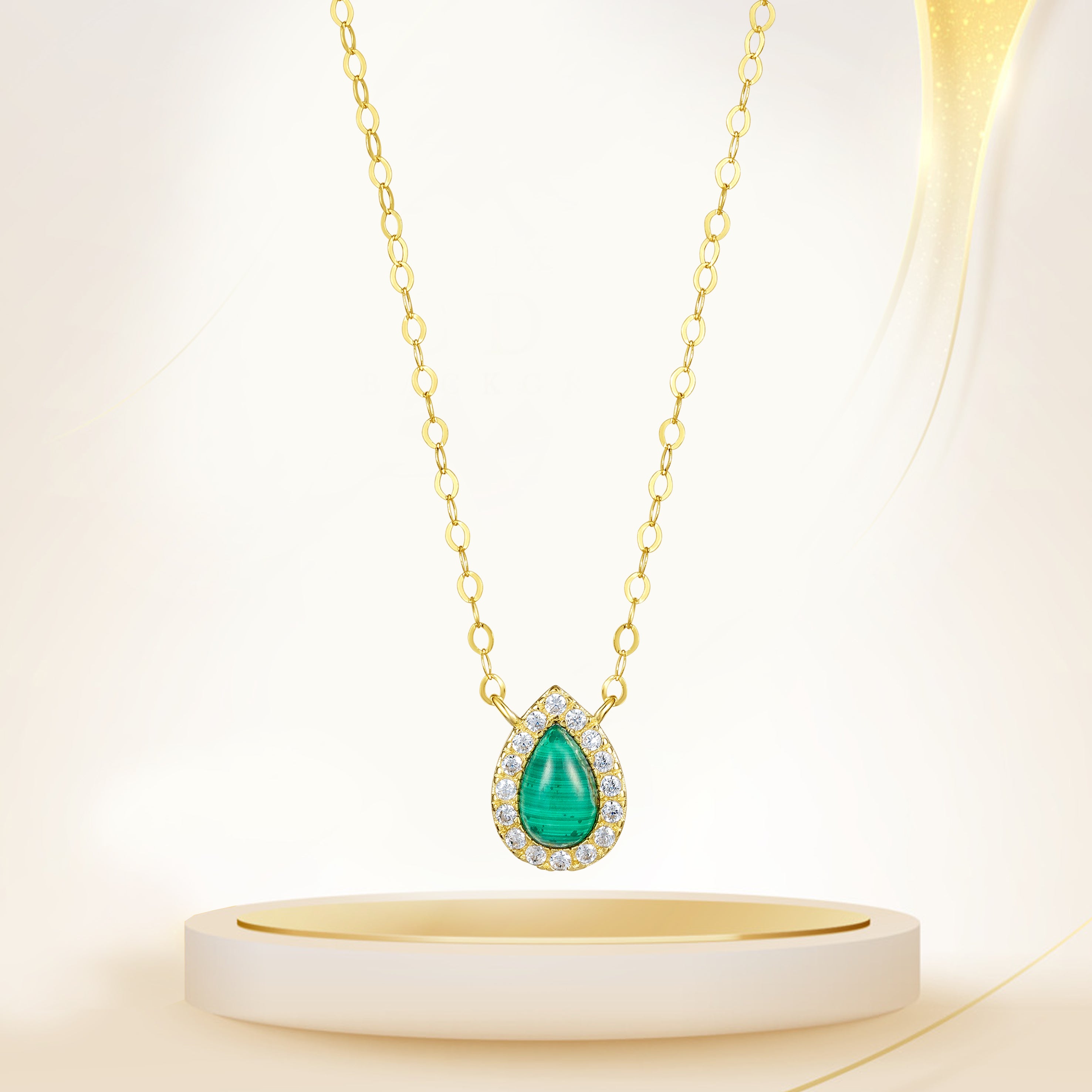 18K Pure Gold Green Stone Necklace