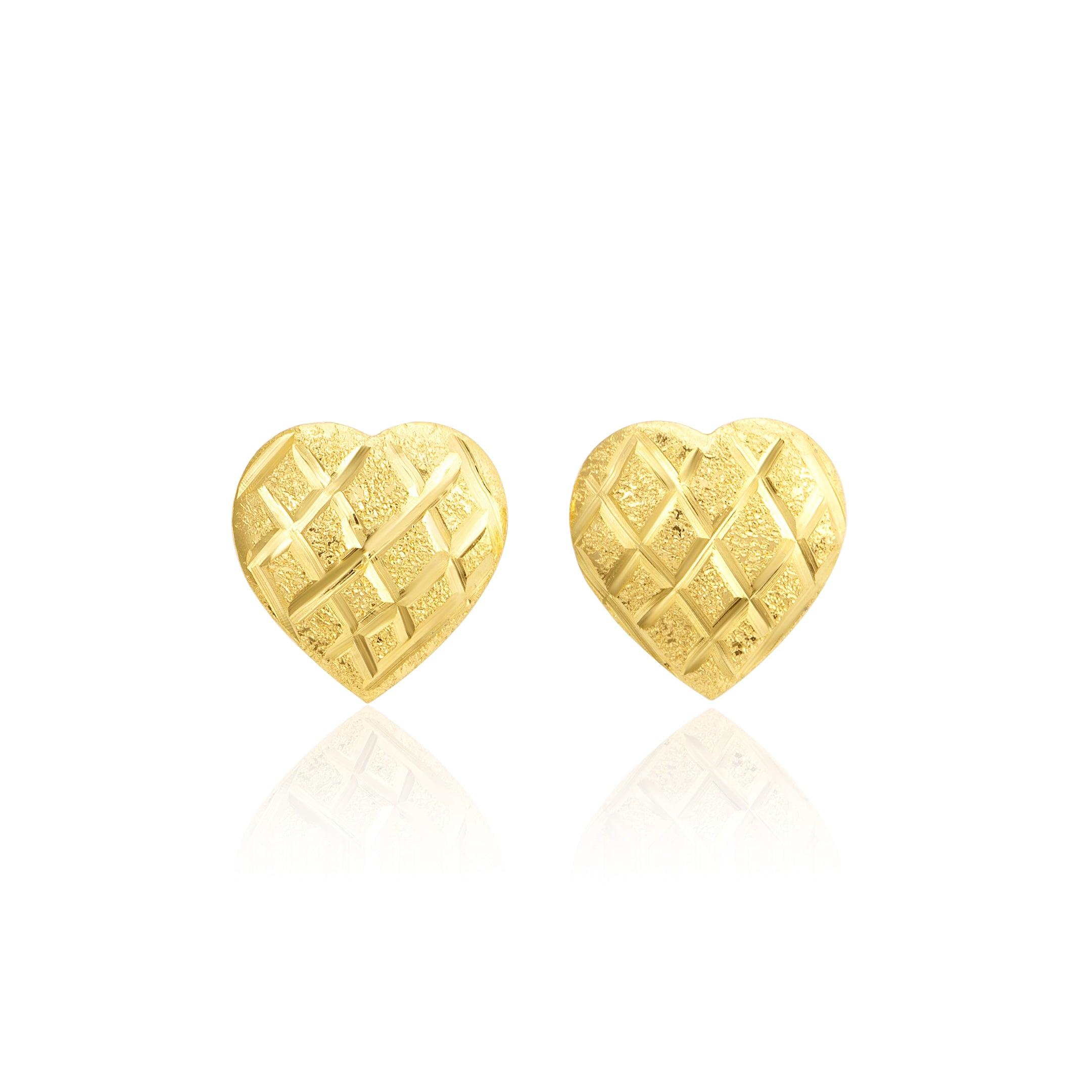 18K Pure Gold Heart Net Screw Earring Set
