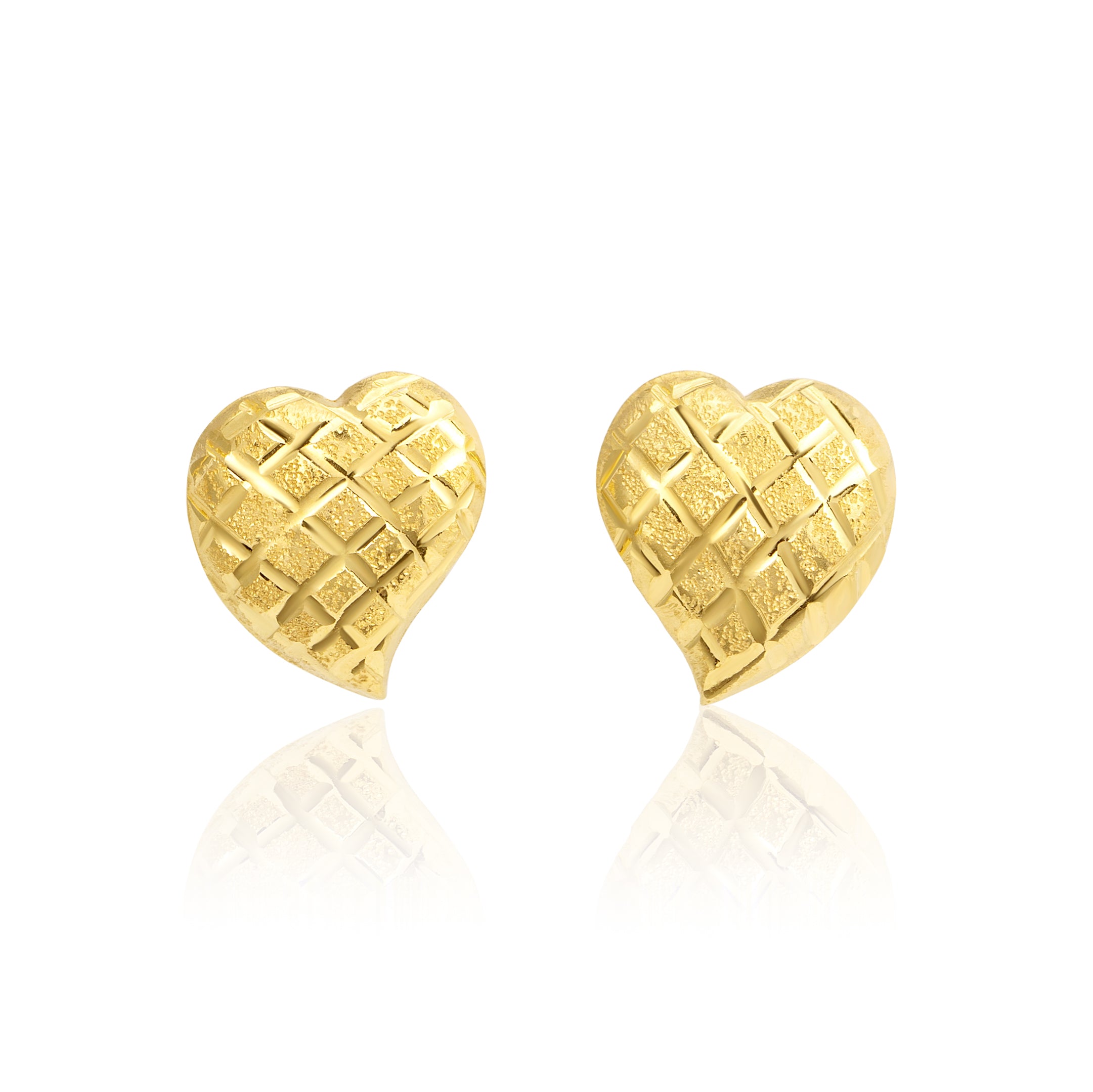 18K Pure Gold Curved Heart Screw Earring Set