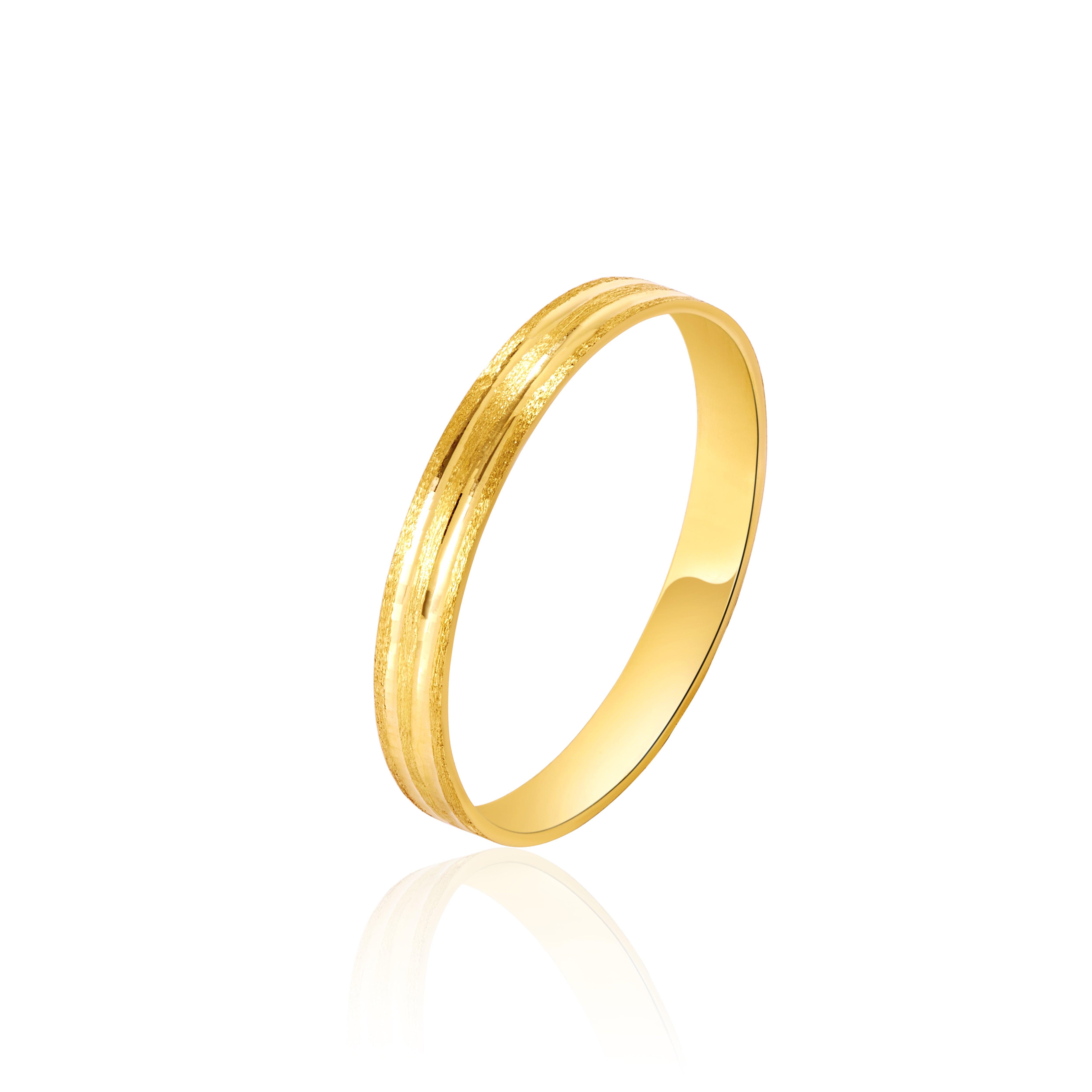 18K Pure Gold Round Lined Ring