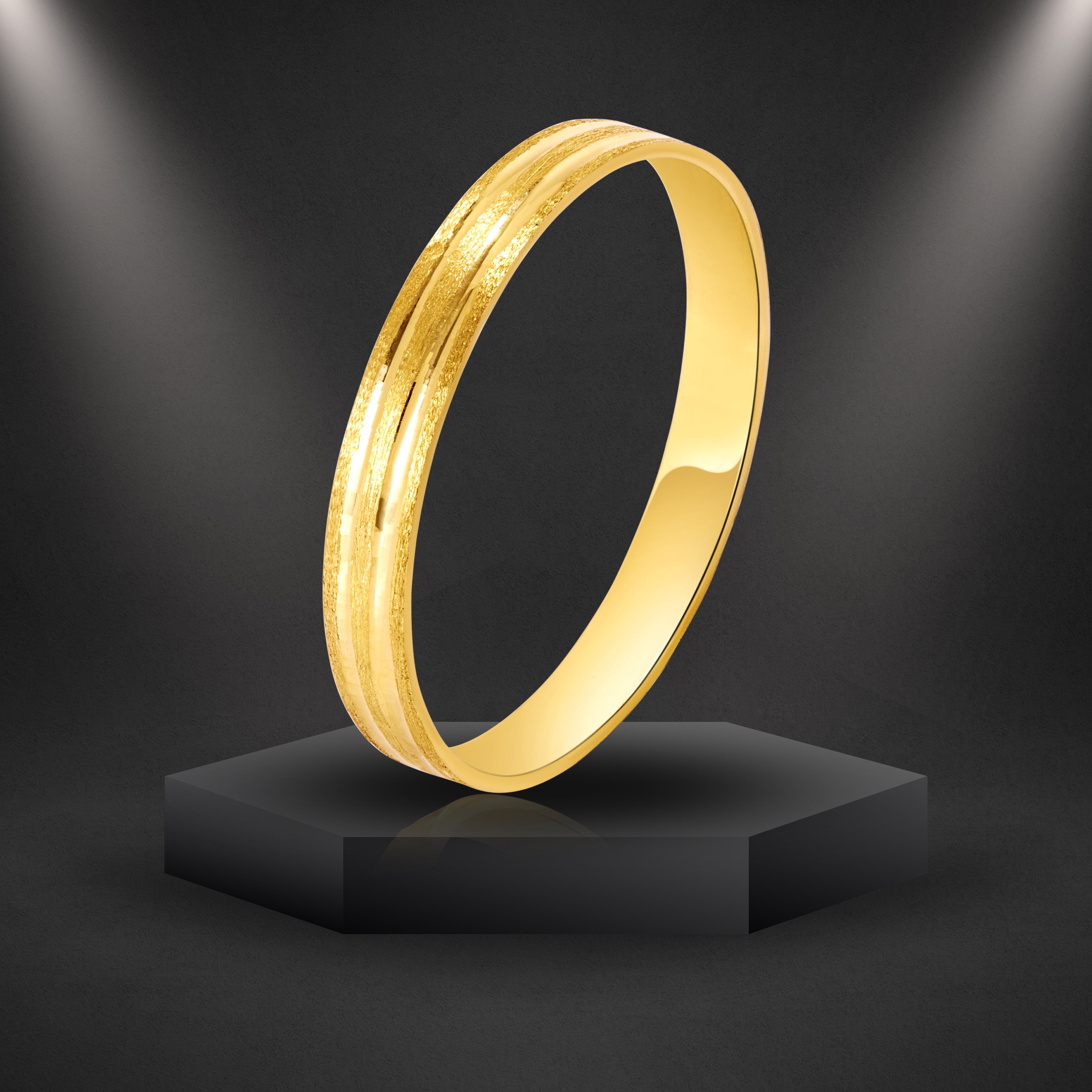 18K Pure Gold Round Lined Ring