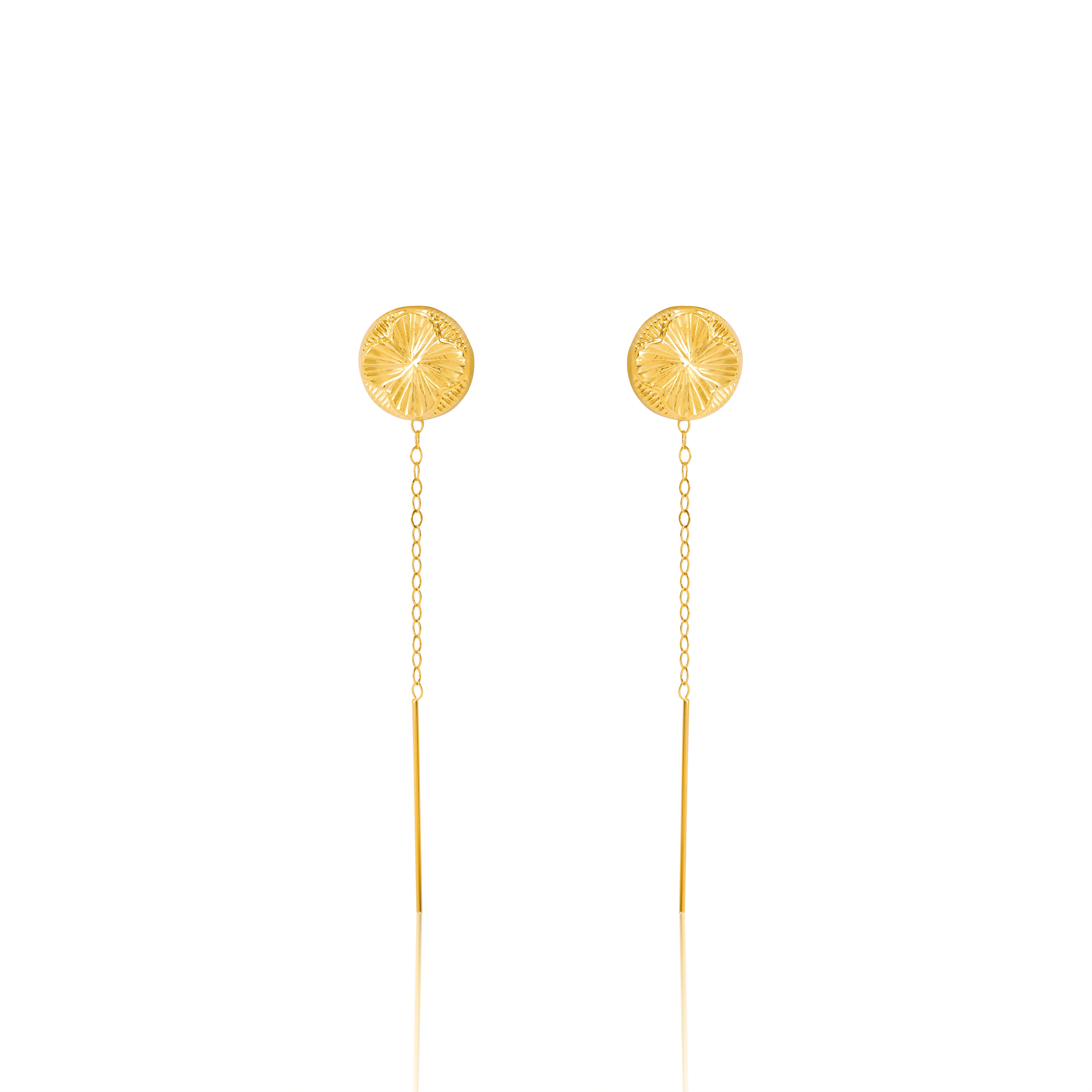 18K Pure Gold Round Flower Hanging Earring Set