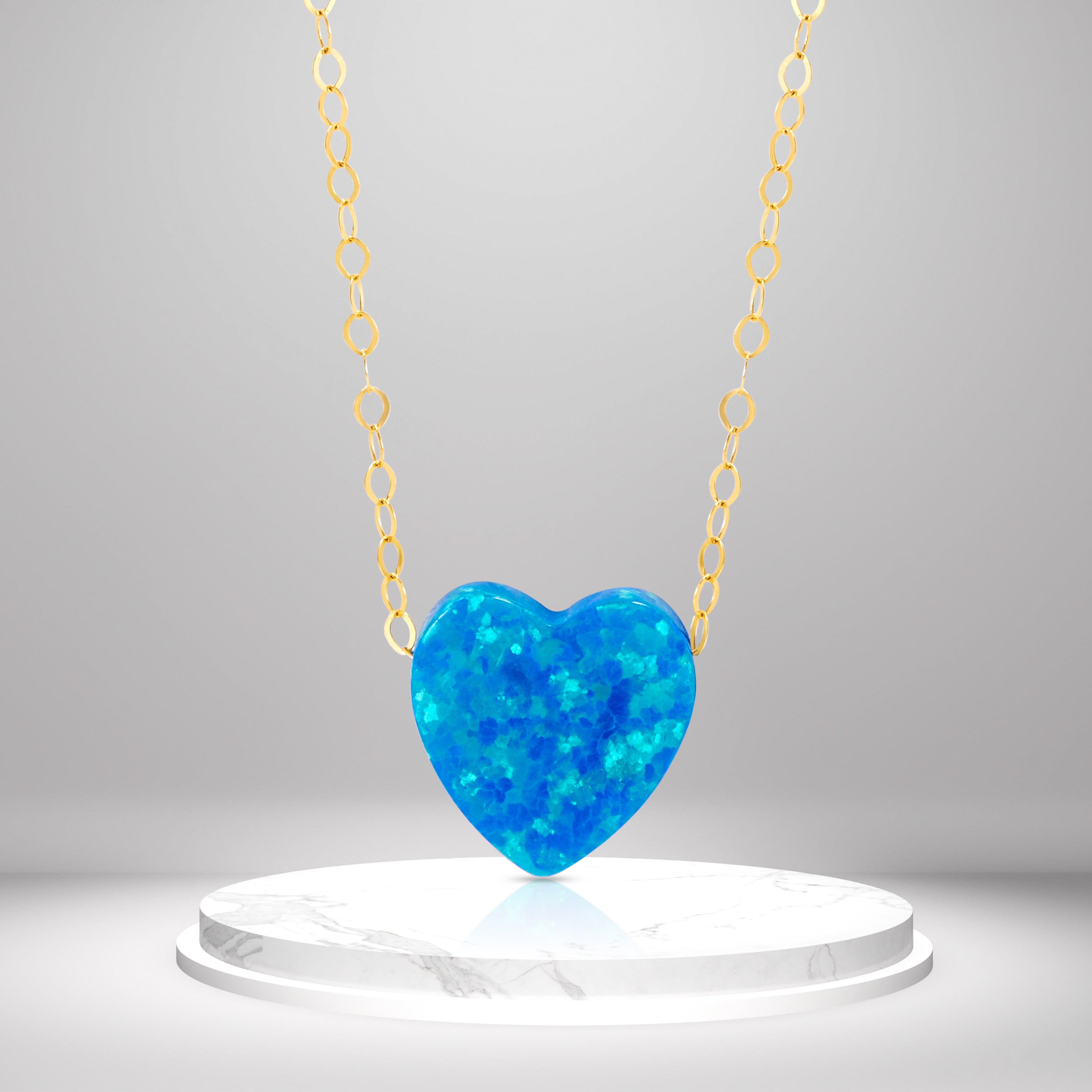 18K Pure Gold Sky Blue Heart Necklace