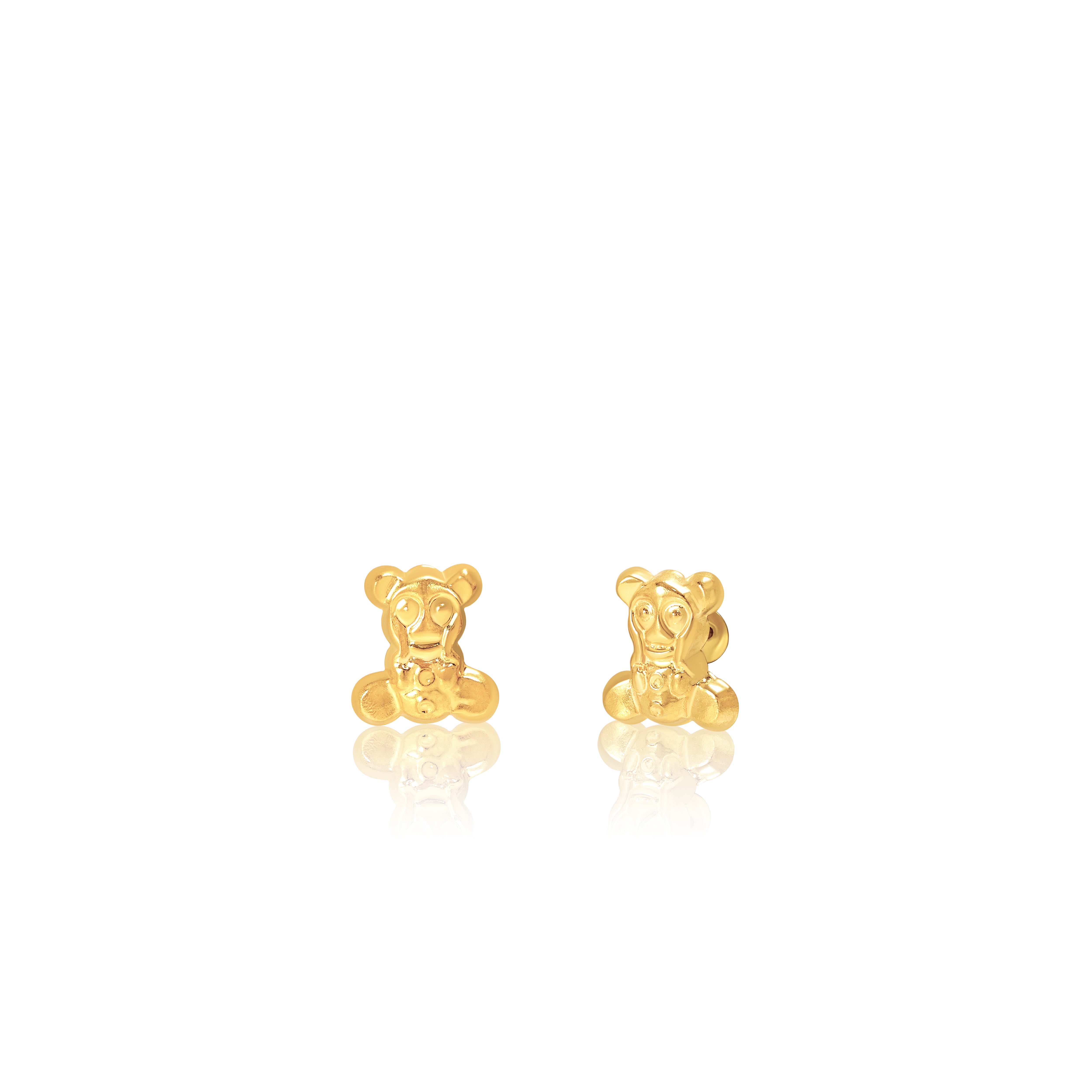 18K Pure Gold Teddy Bear Screw Earring Set