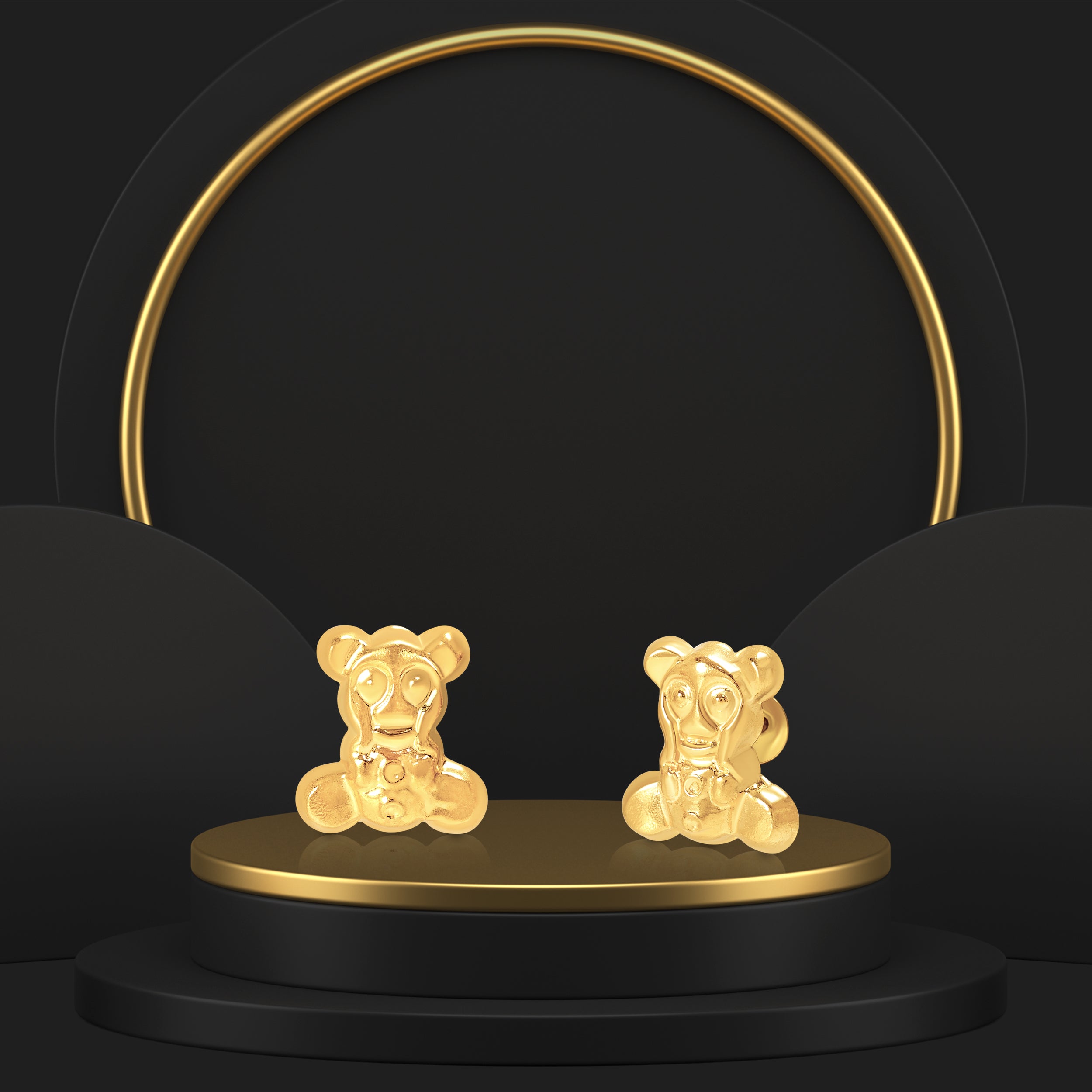18K Pure Gold Teddy Bear Screw Earring Set