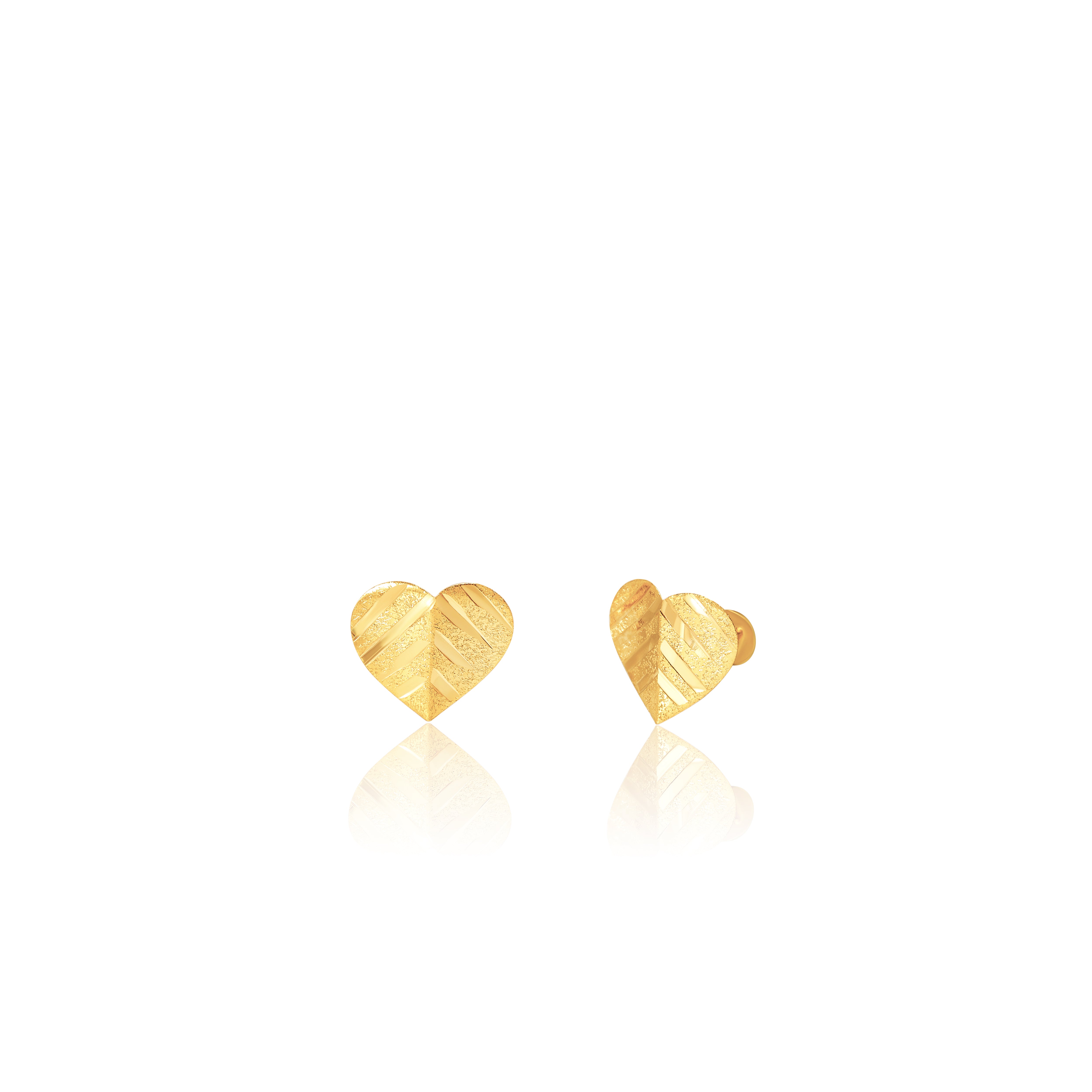 18K Pure Gold Heart Screw Earring Set