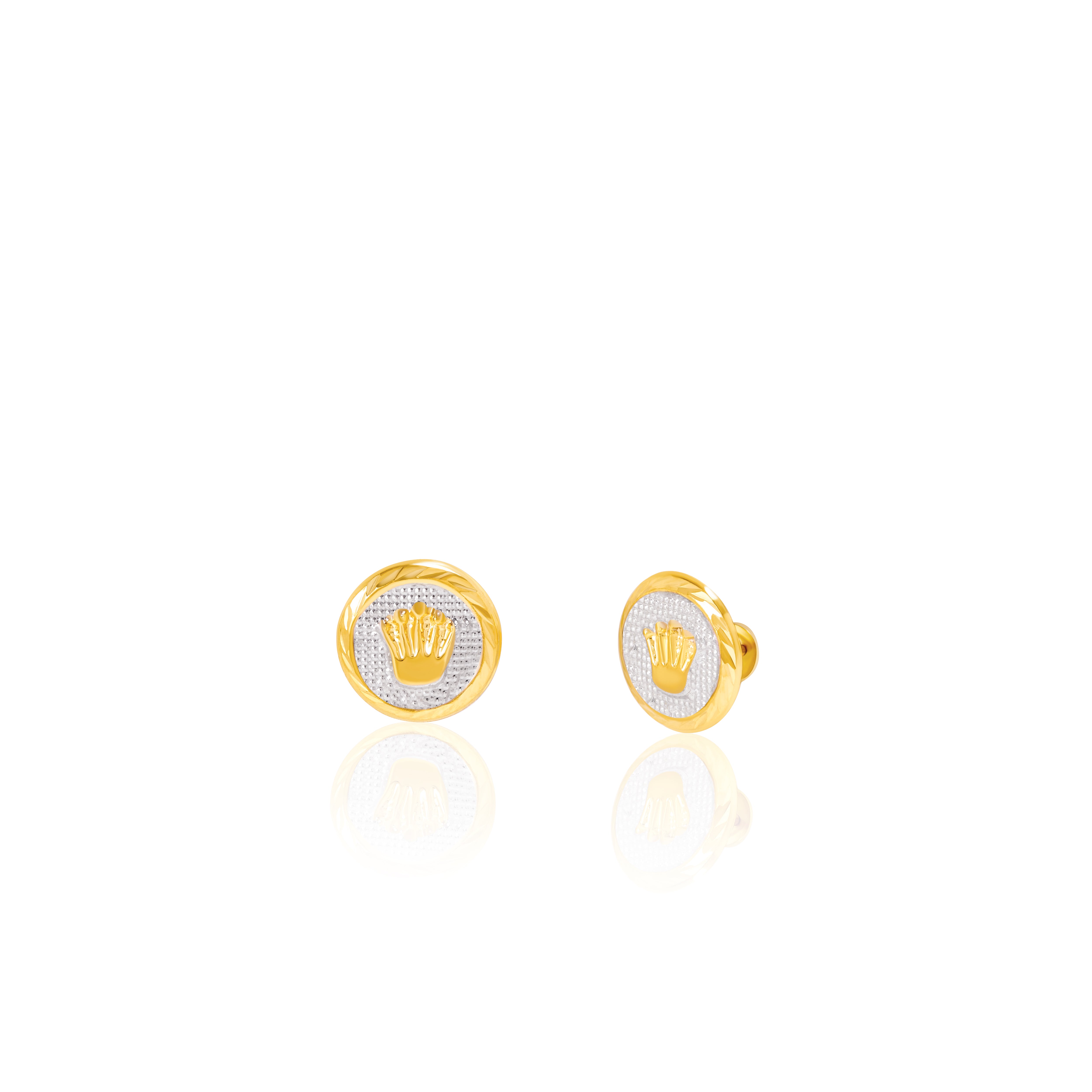 18K Pure Gold Crown Screw Earring Set
