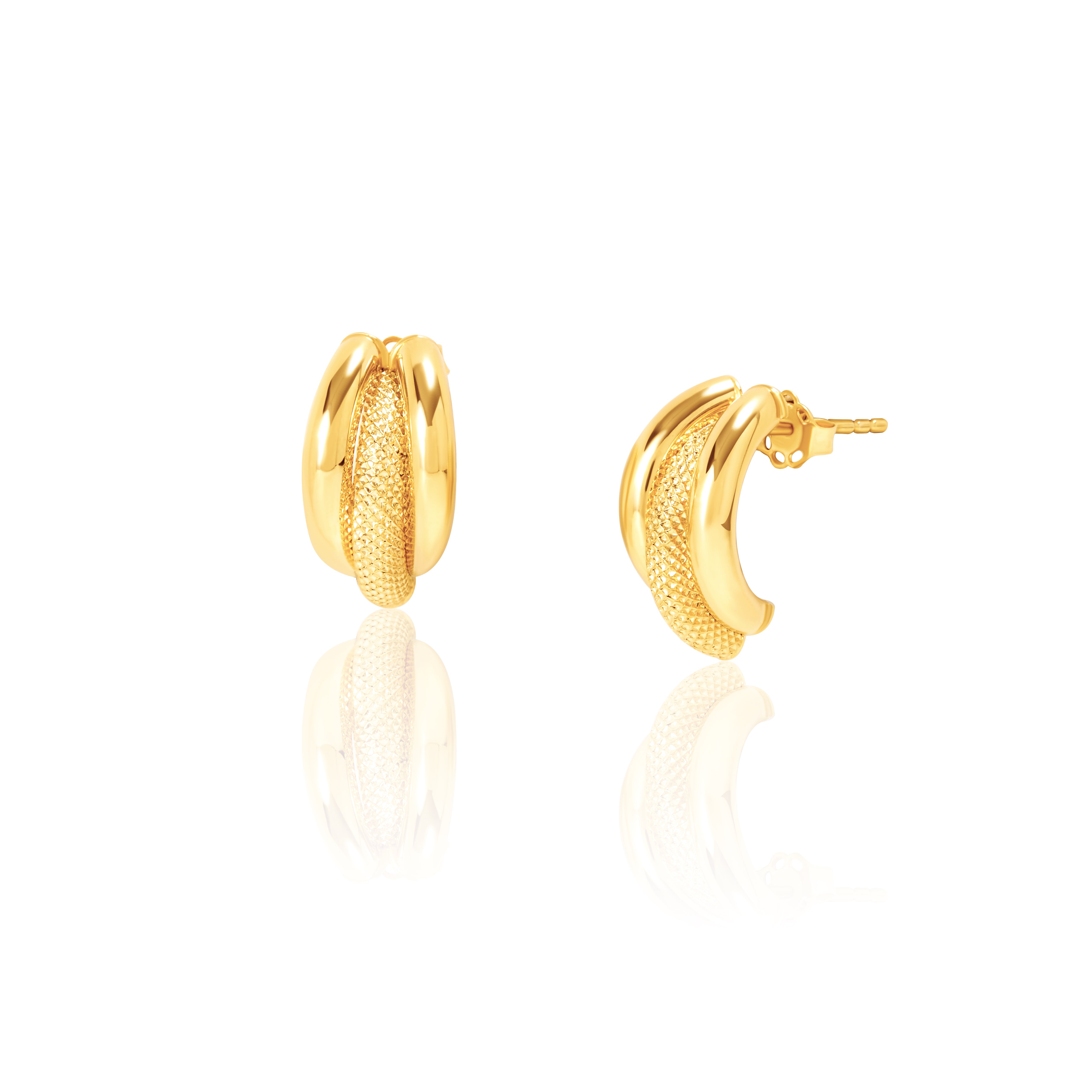 18K Pure Gold Curved Earring Set