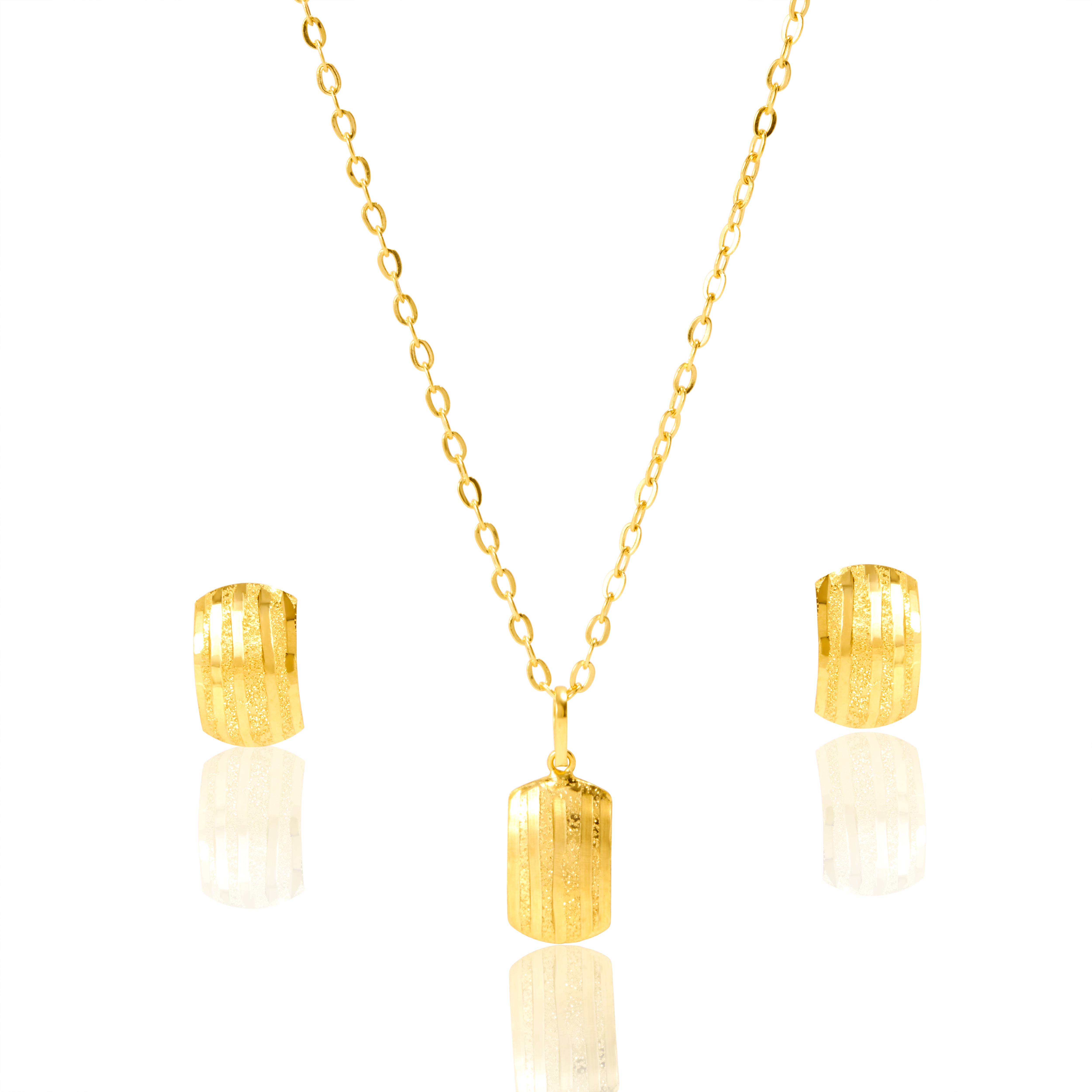 18K Pure Gold Curved Square Jewelry Set