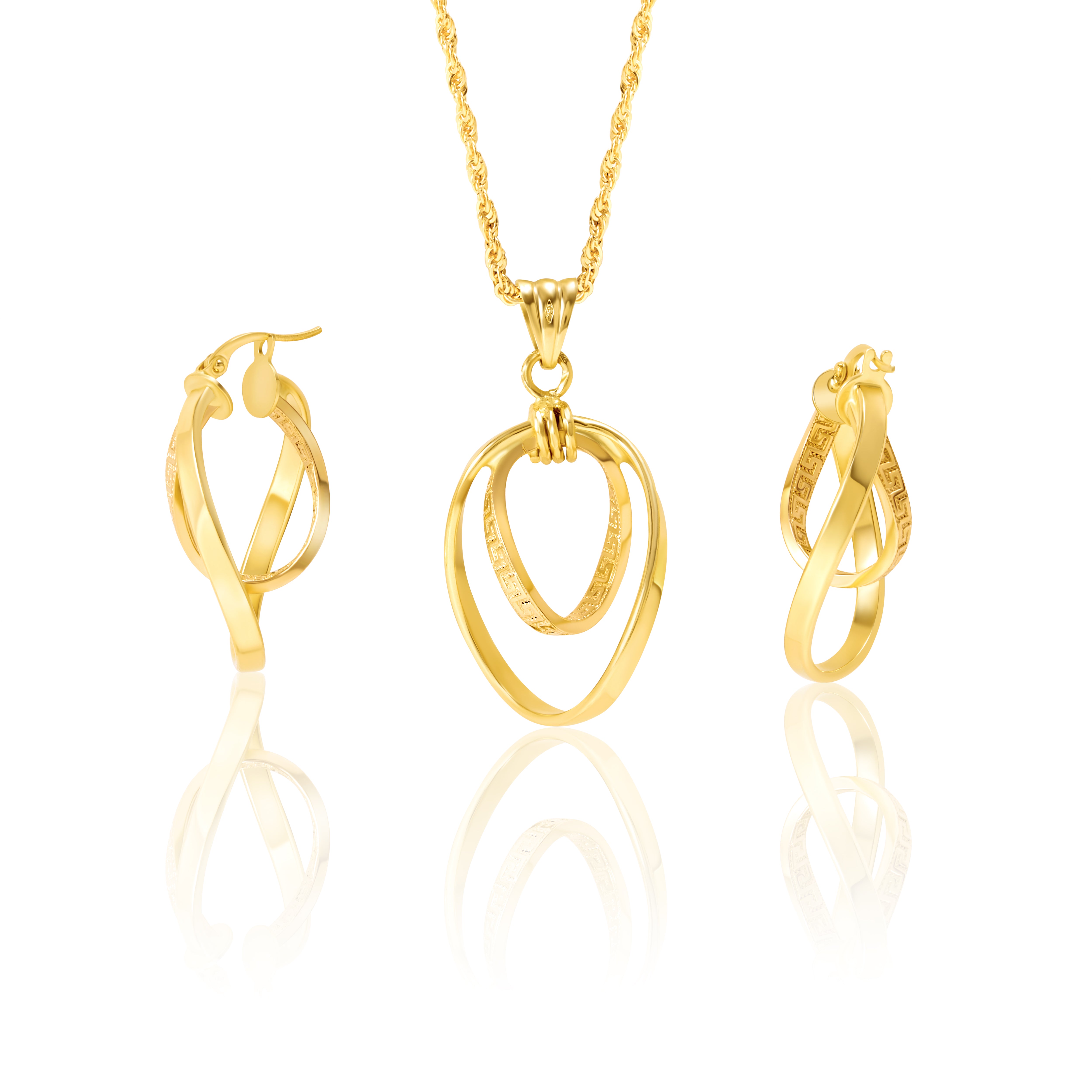 18K Pure Gold Double Oval Twisted Jewelry Set