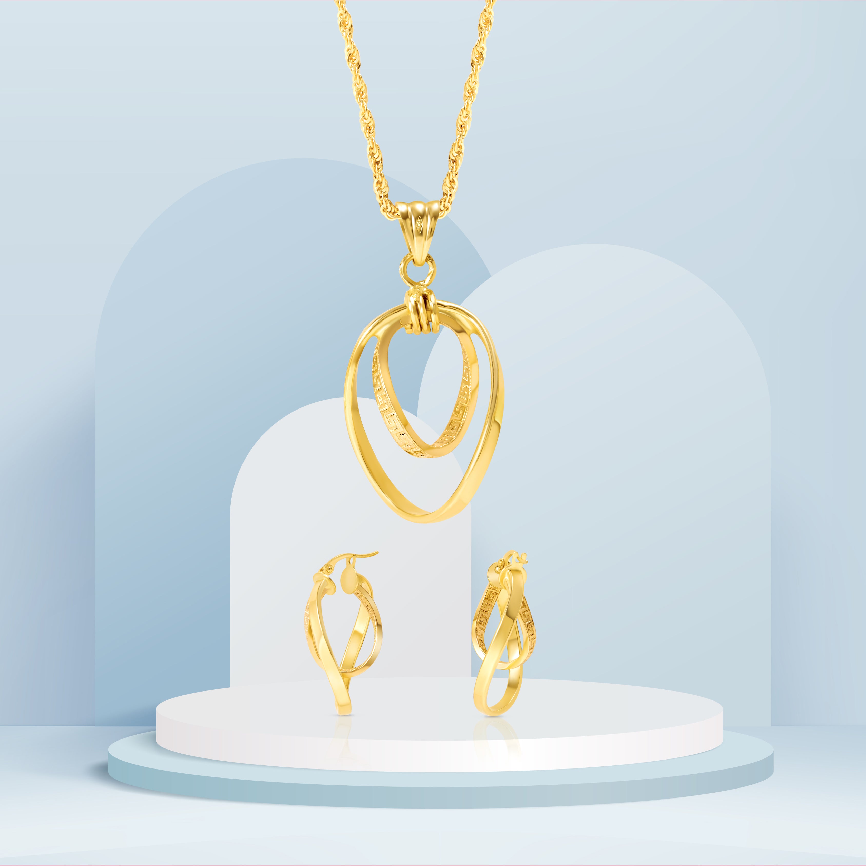18K Pure Gold Double Oval Twisted Jewelry Set