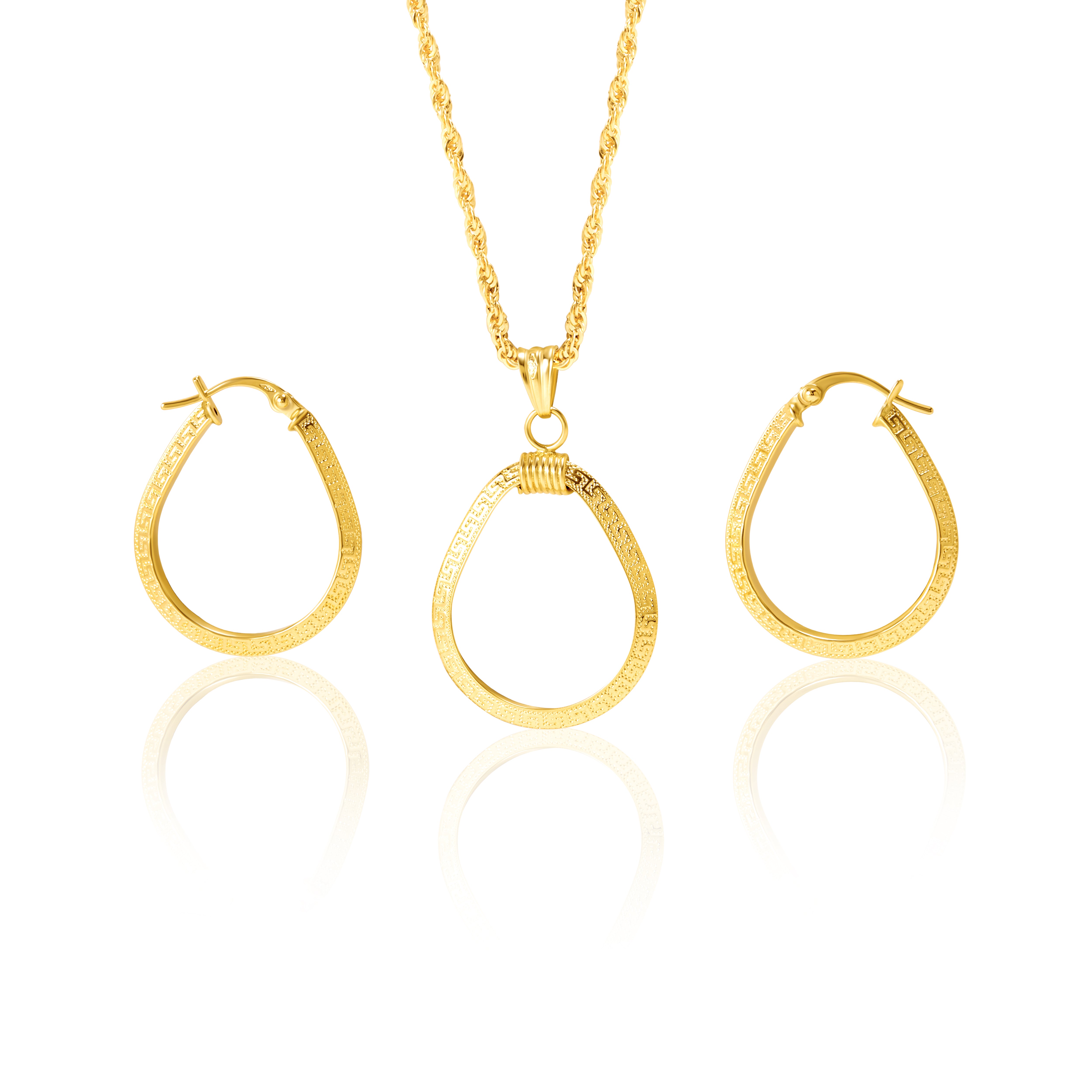 18K Pure Gold Oval Jewelry Set