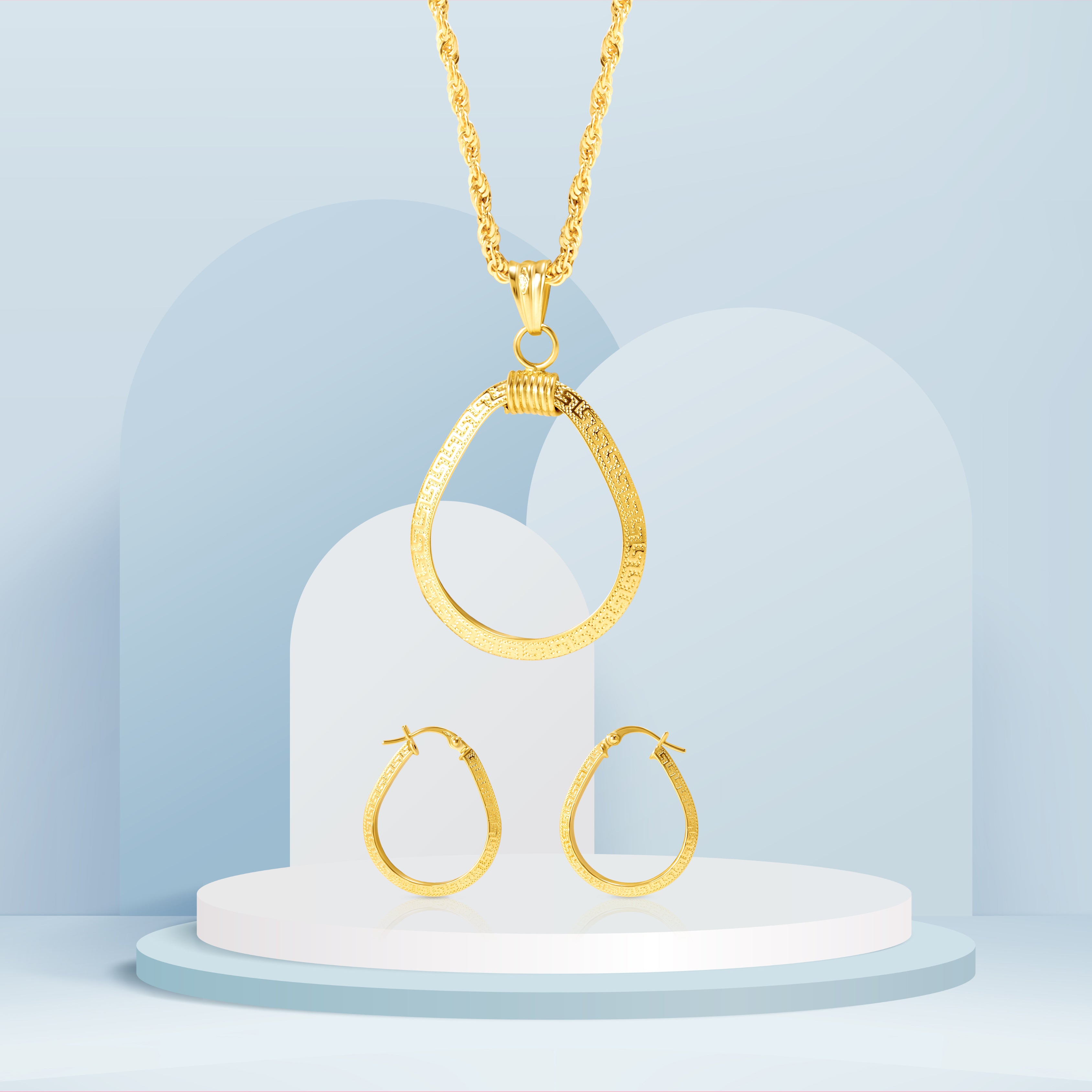 18K Pure Gold Oval Jewelry Set