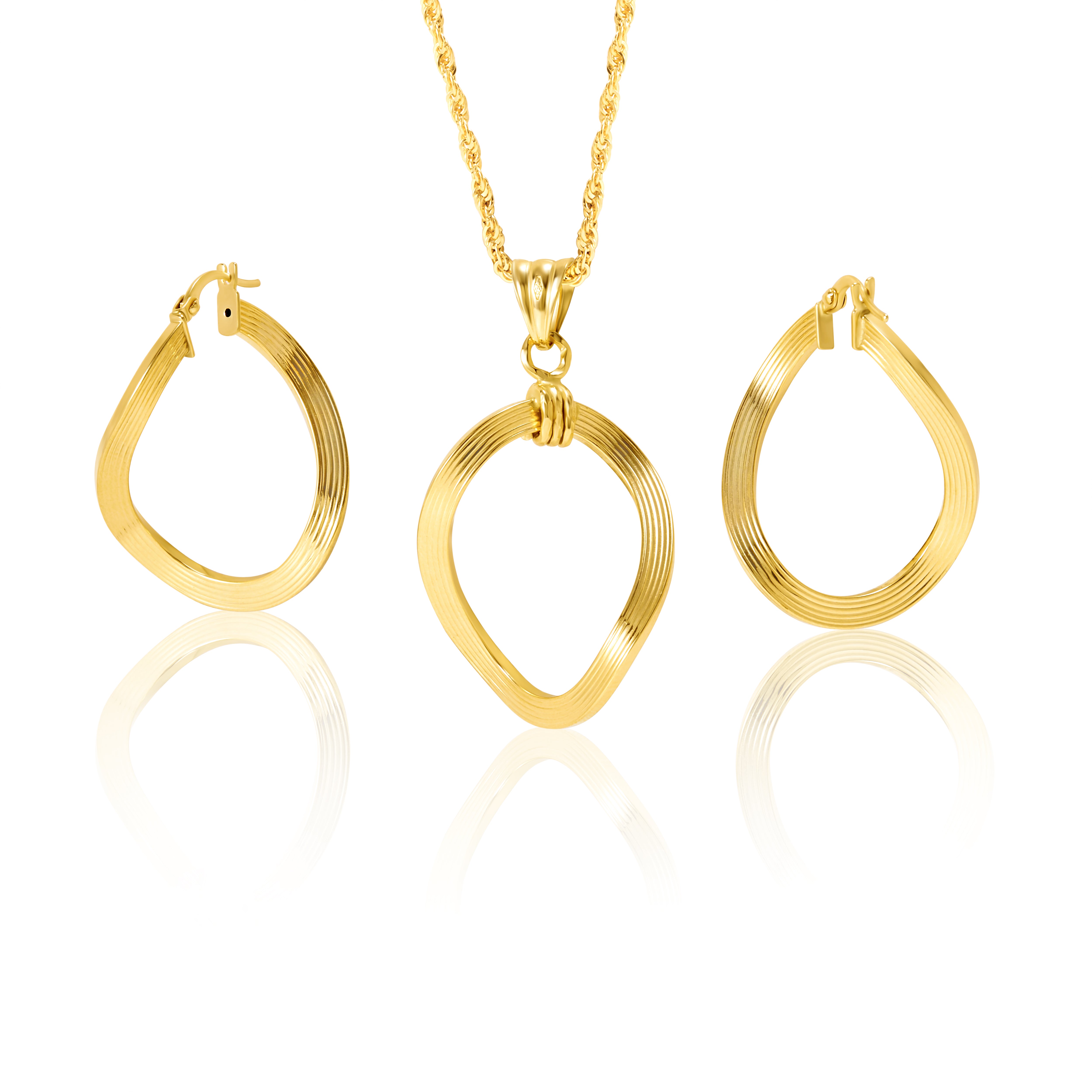 18K Pure Gold Oval Twisted Jewelry Set