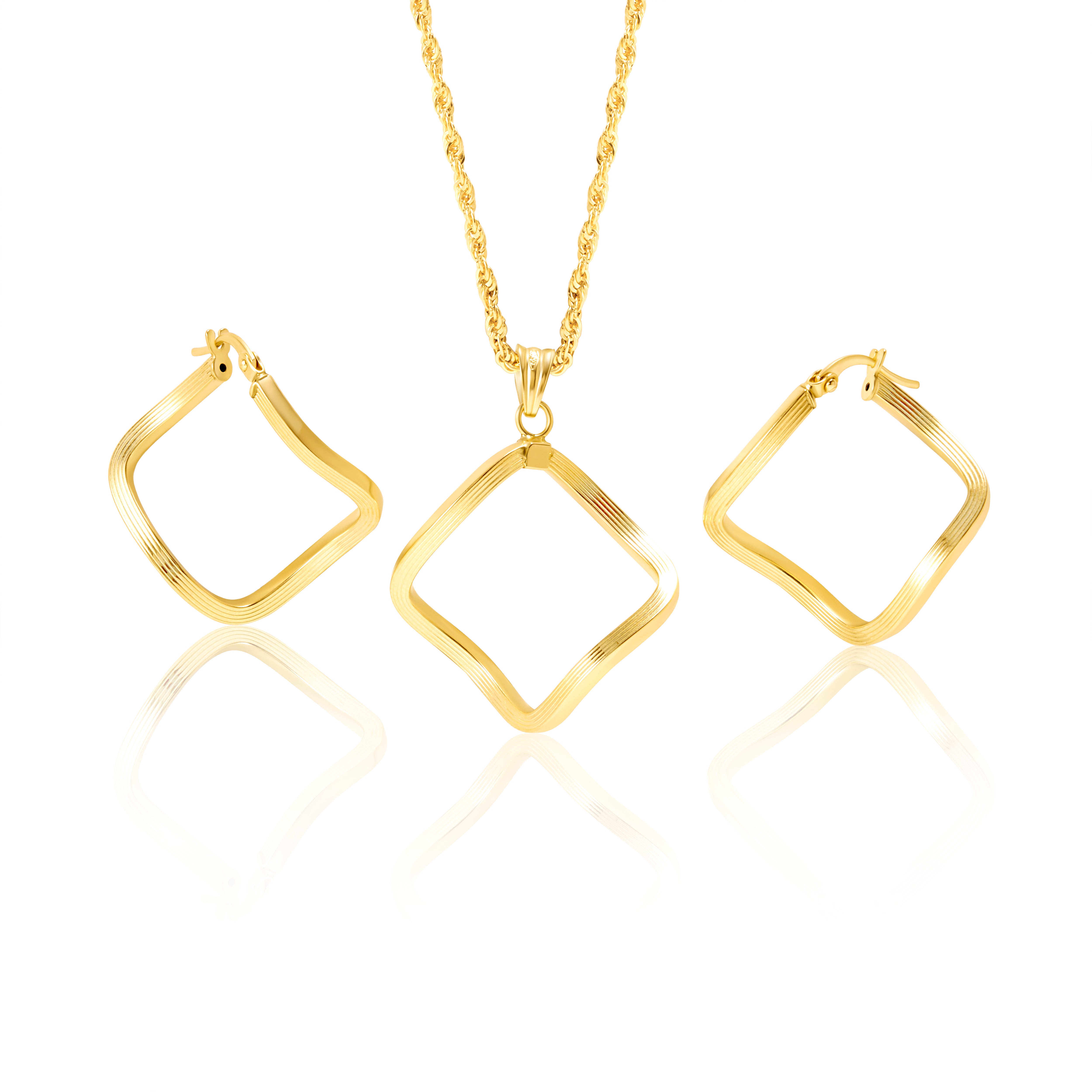 18K Pure Gold Square Twisted Jewelry Set