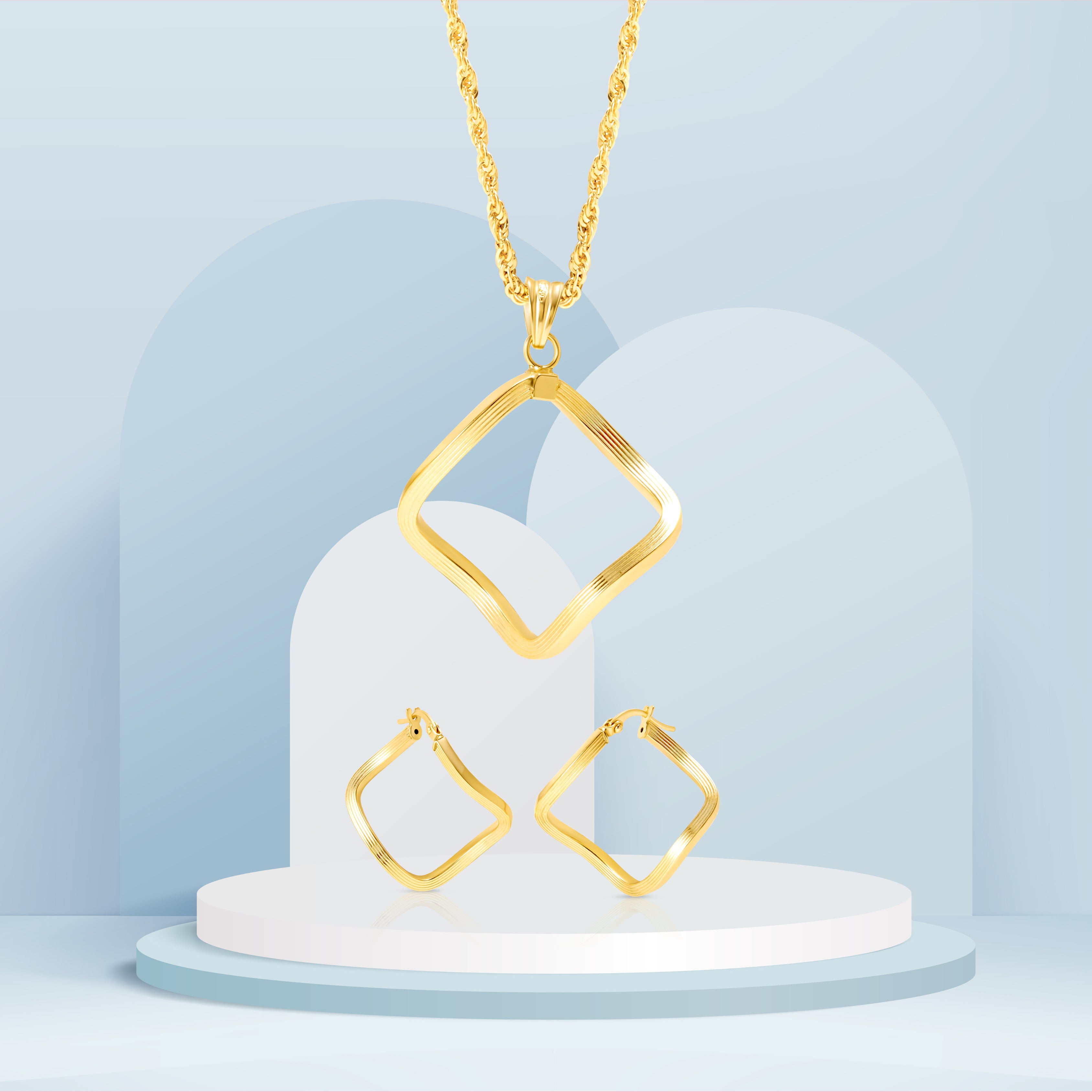 18K Pure Gold Square Twisted Jewelry Set